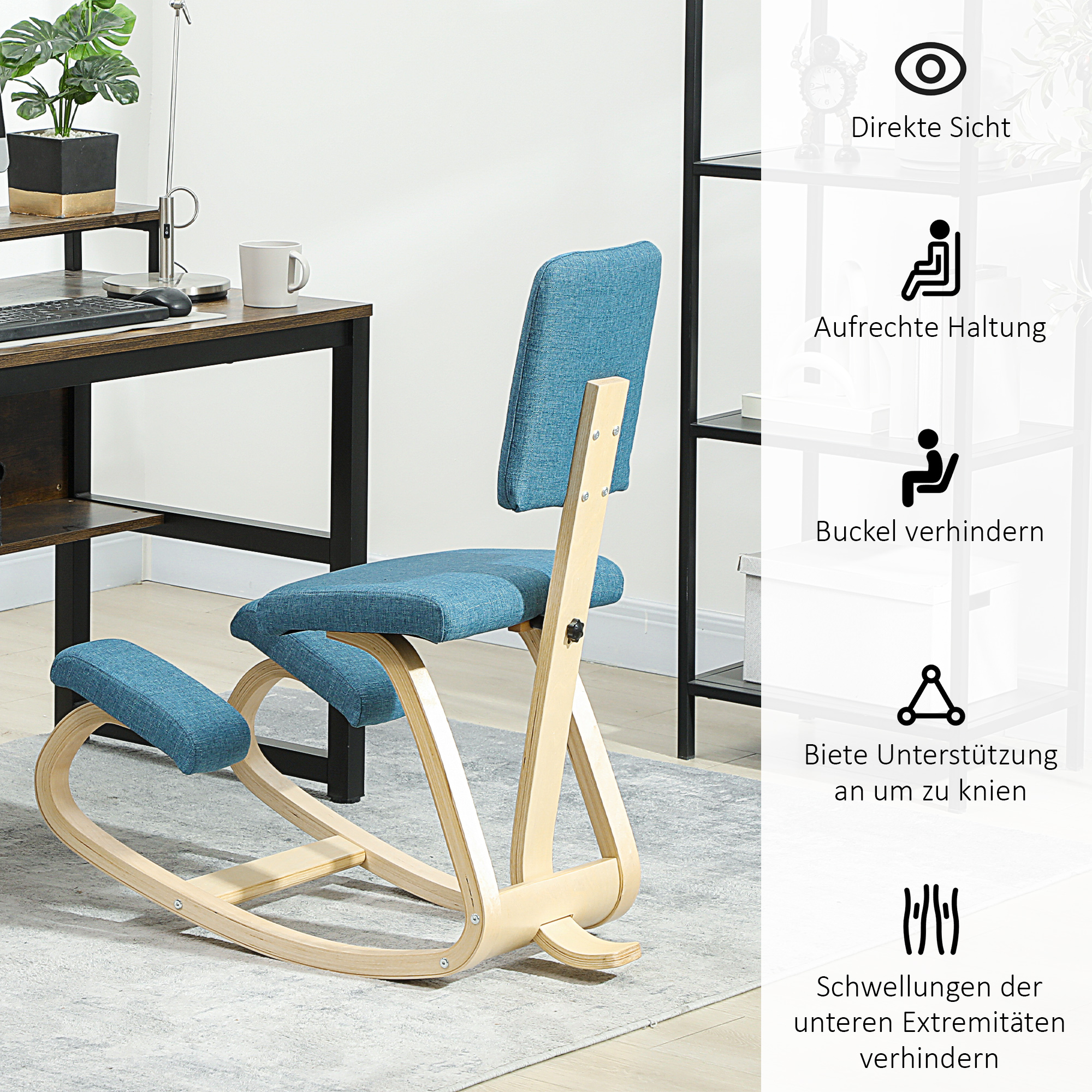 ergonomischer Kniestuhl, Kniehocker Gesundheitsstuhl für Zuhause, Büro, Meditation Dunkelblau