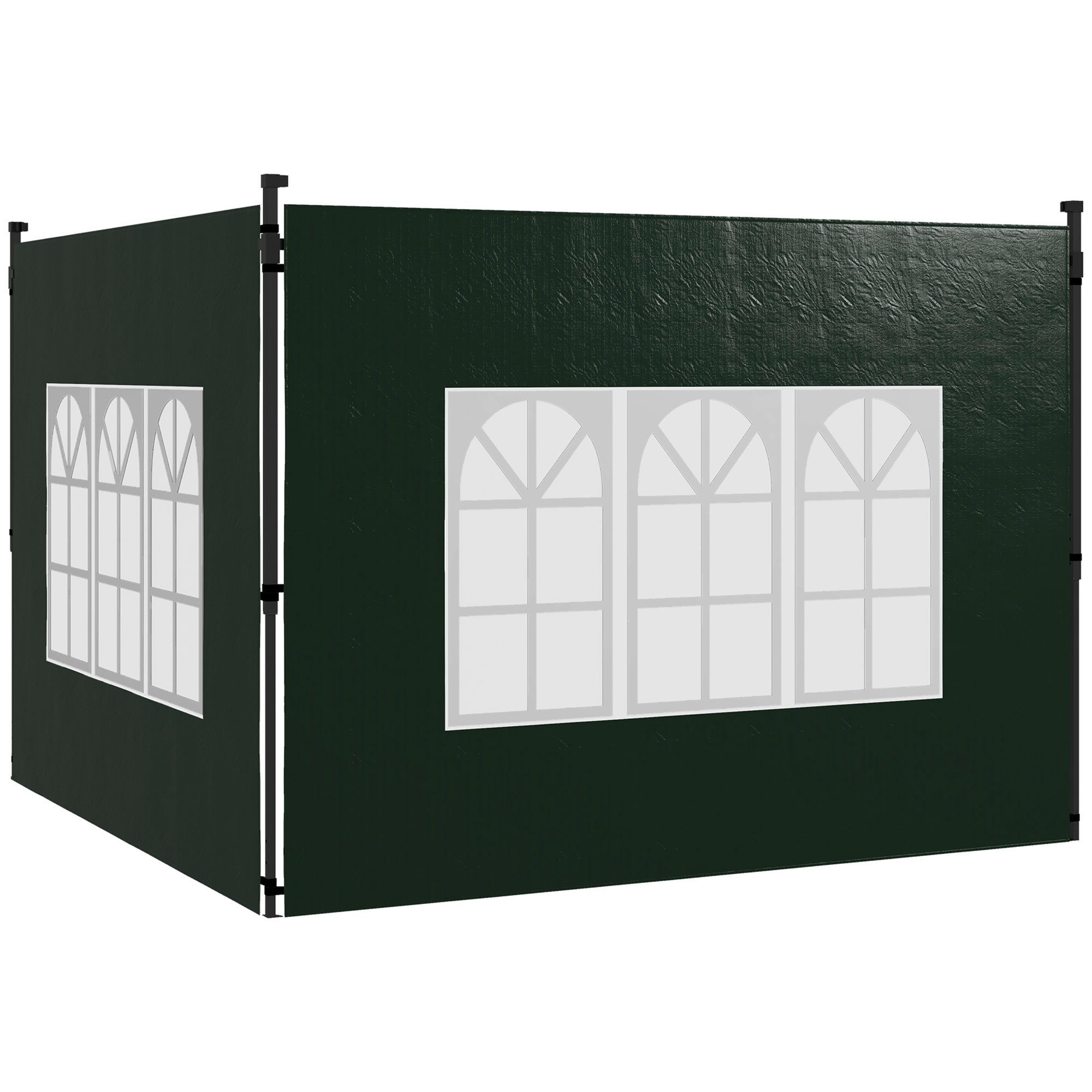 2er Set Seitenwände für Pavillon 3x3 3x6 Wasserdicht Seitenteile mit Fenster Dunkelgrün