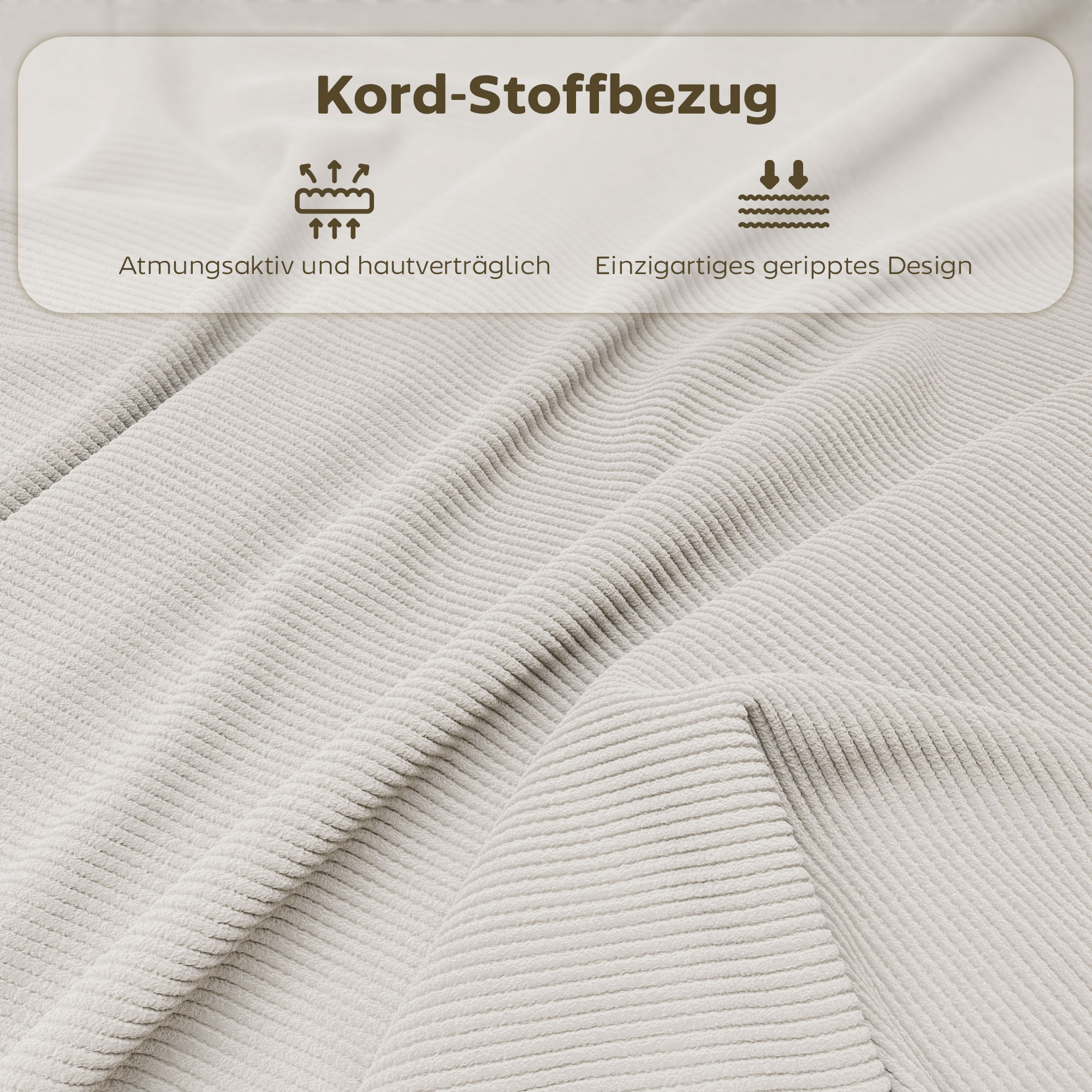 4er-Set gepolsterte Klappstühle, Faltbare Stühle mit Cordbezug, Rückenlehne, Metallrahmen, Cremeweiß