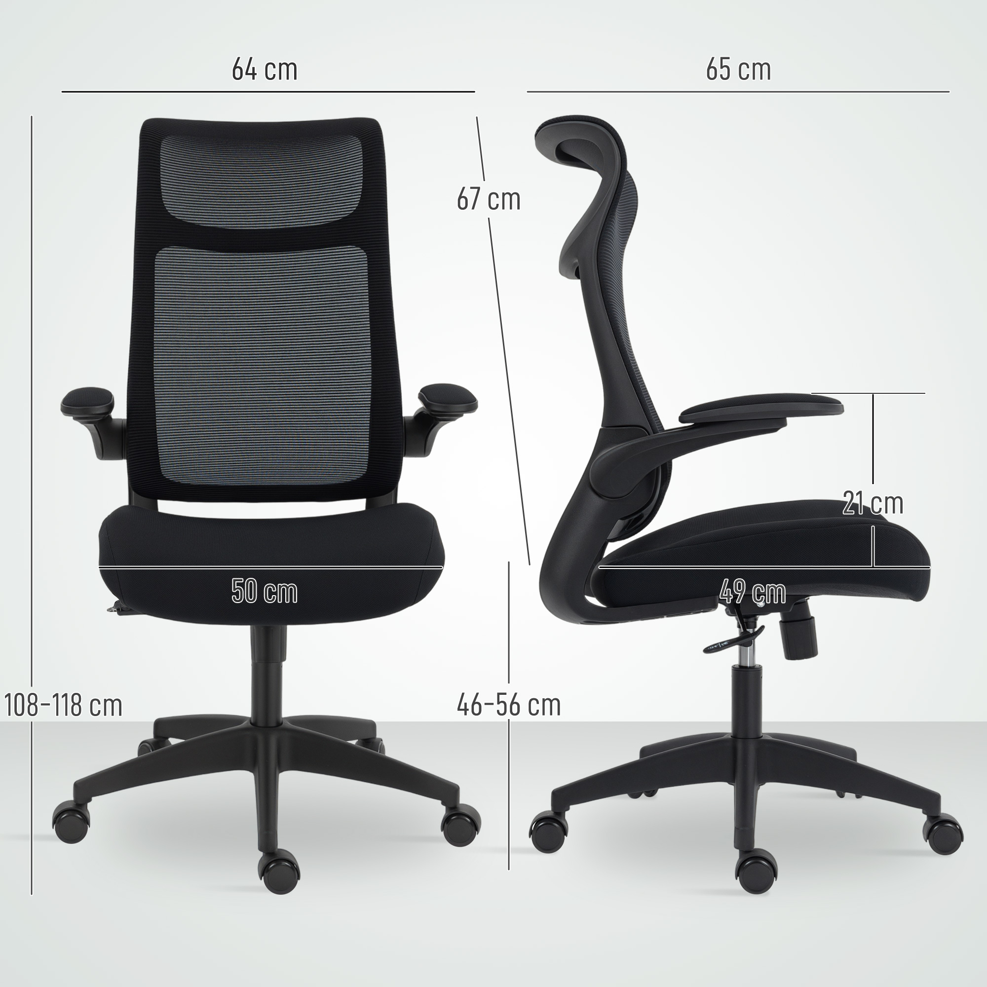 ergonomischer Bürostuhl mit 3D-Armlehnen, Netzstoffrücken, S-förmige Rückenlehne, Kopfstütze, Kippfunktion, Schwarz