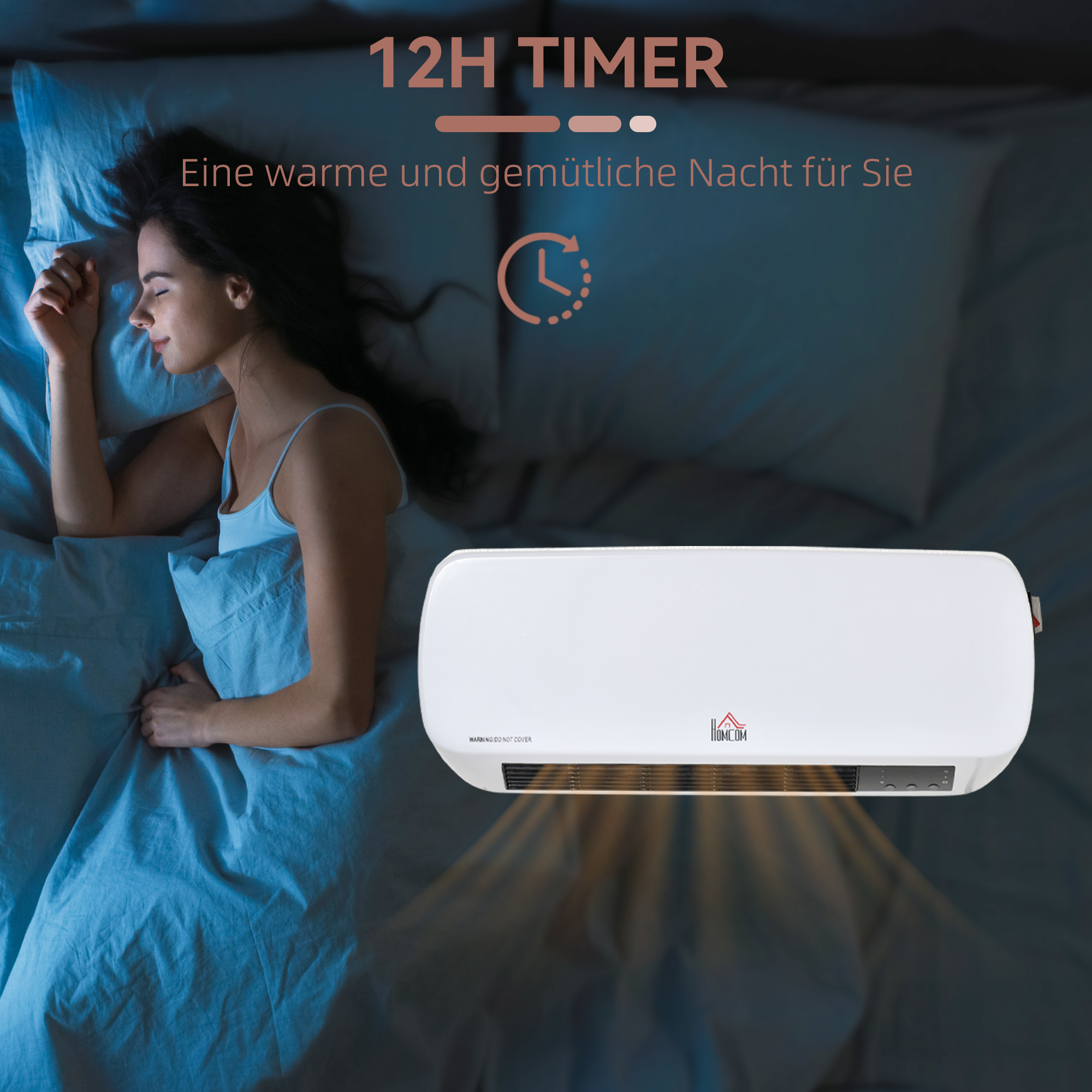 Heizlüfter zur Wandmontage 2000W mit Fernbedienung 2 Heizmodus LED-Display 12h Timer für Badezimmer