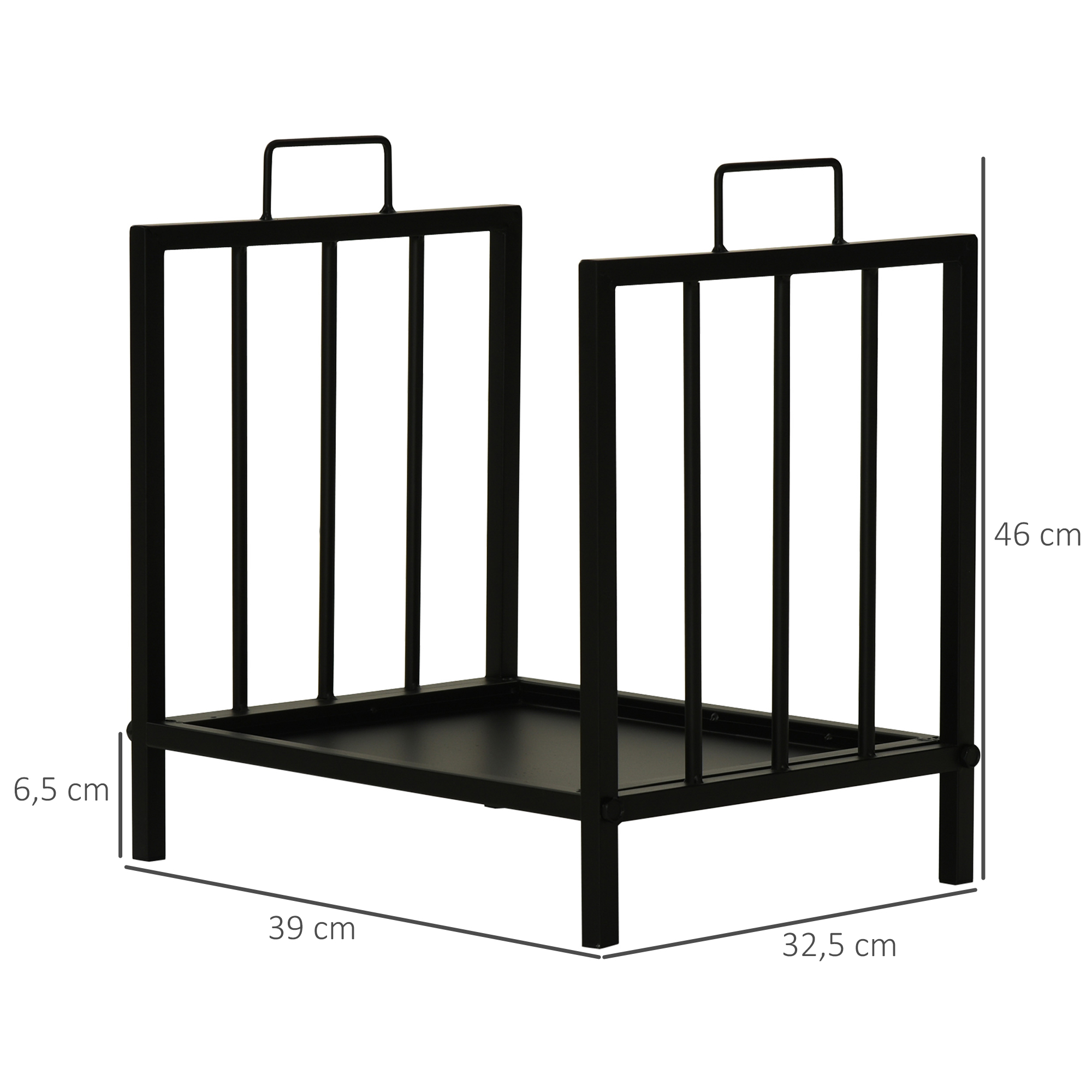 Kaminholzregal Kaminholzständer mit zwei Griffen Kaminbesteck 50 kg belastbar Feuerholzablage Kaminwerkzeug Metall Schwarz 39 x 32,5 x 46 cm