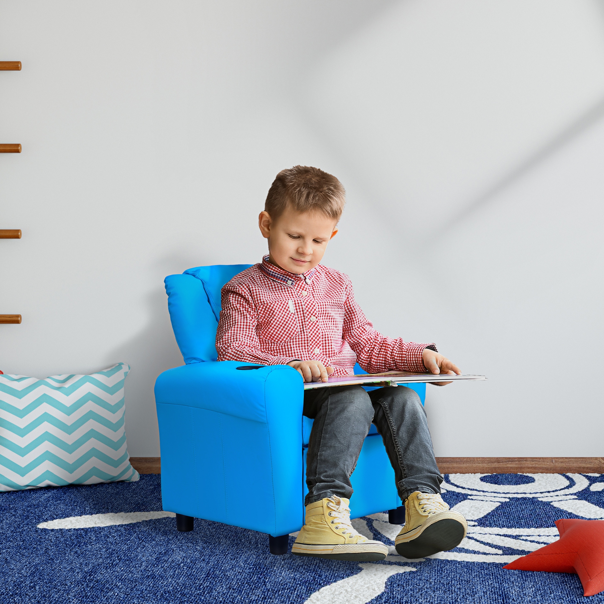 Kindersessel mit neigbarer Rücklehne 62 x 52 x 69cm Massivholzrahmen Blau