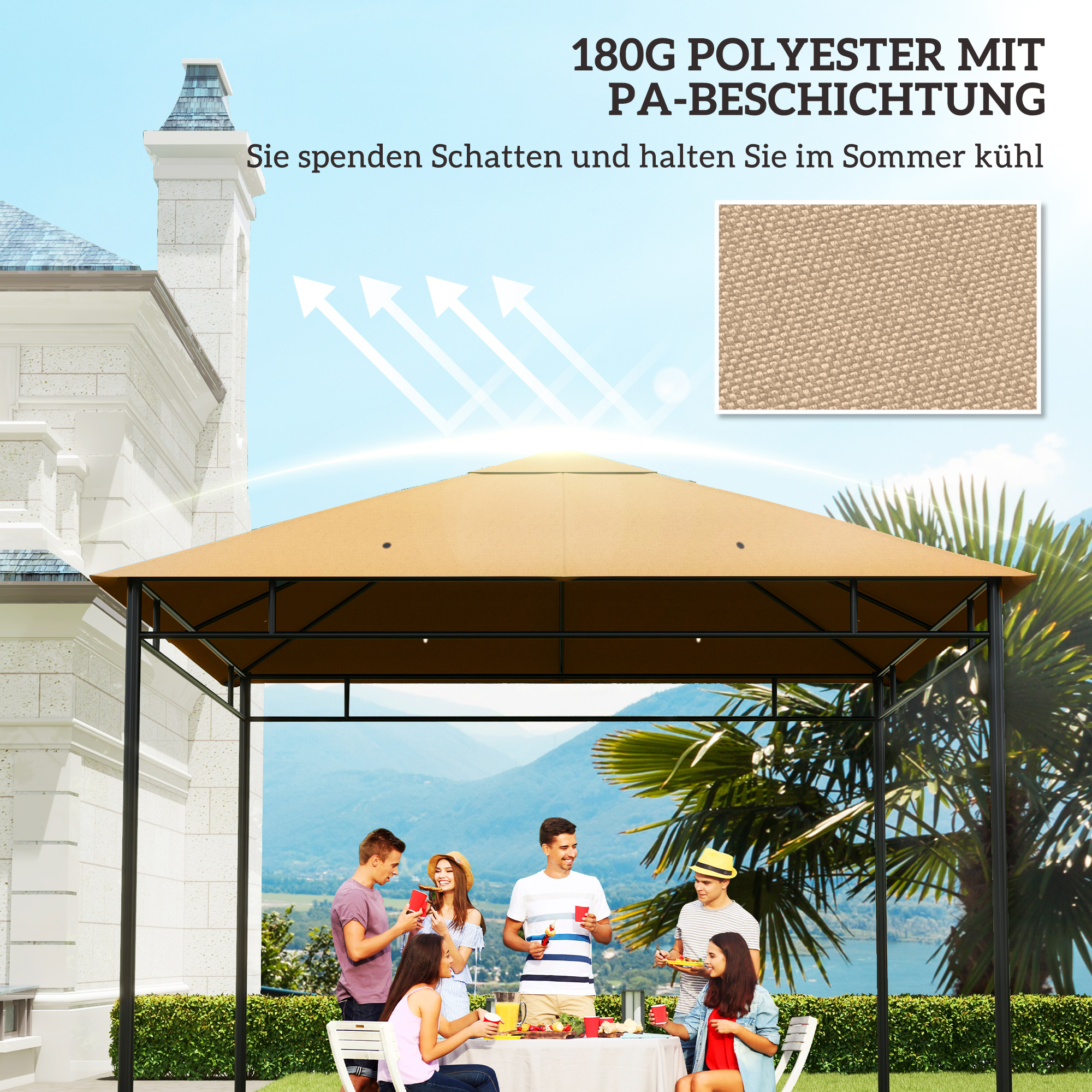 Ersatzdach für Gartenpavillon, Polyester, 2,98 x 2,95 m, Beige