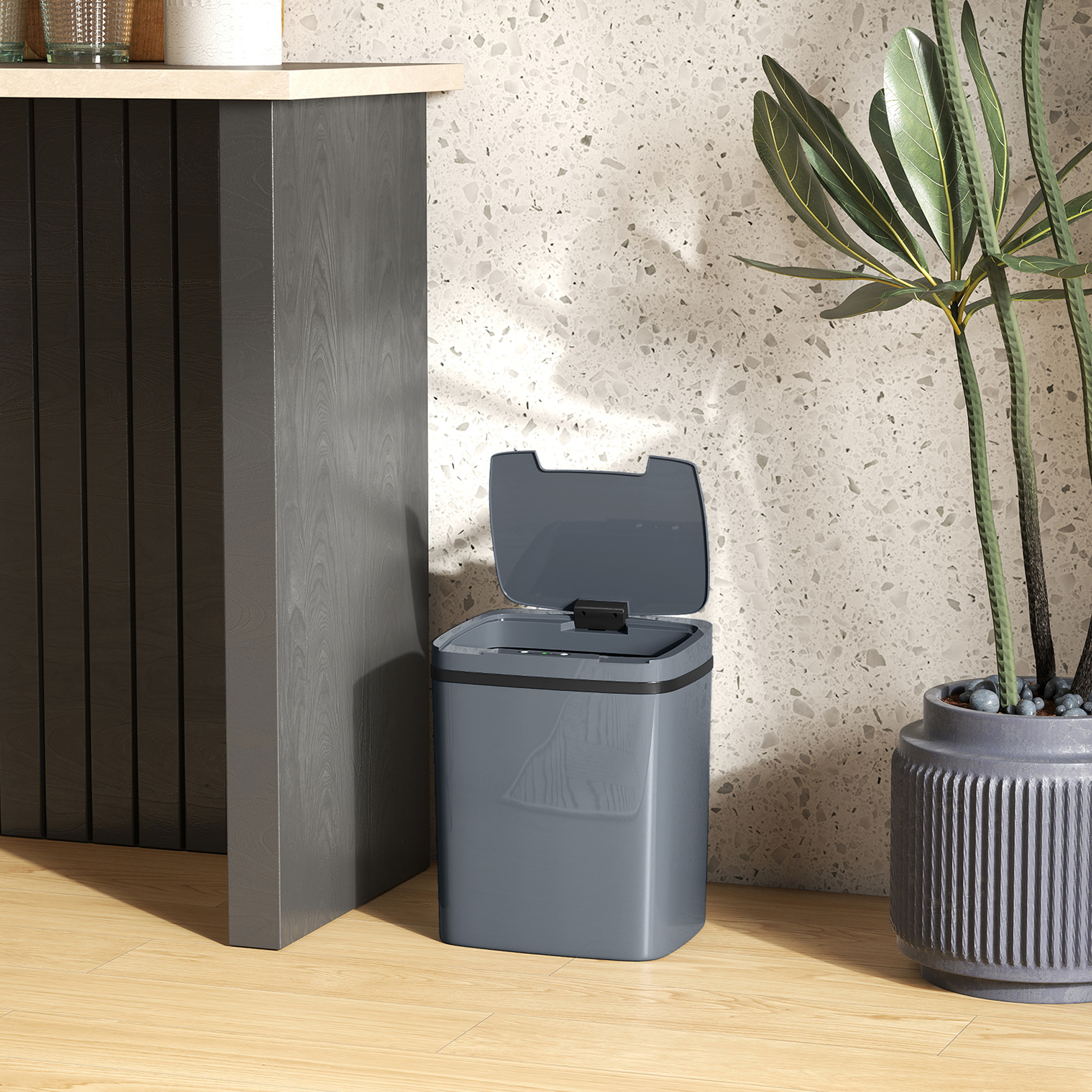 Sensor Mülleimer 15l Automatischer Mülleimer mit zwei Öffnungsmodi, für Büro, Küchen, 27,6 x 21,4 x 33,5 cm, Grau