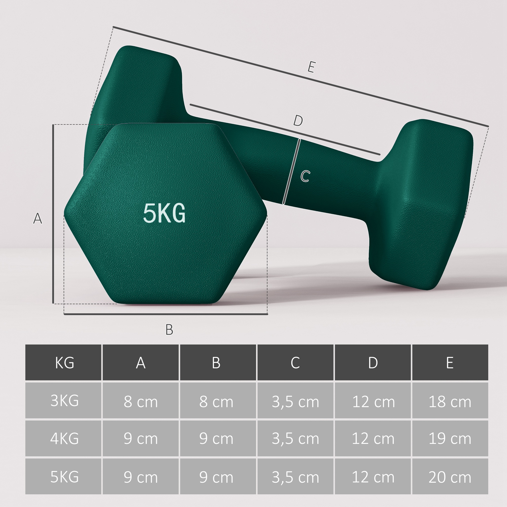 Hantelset mit Aufbewahrungsgestell, Set mit 6 Hanteln für Fitness-Training, 2 x 3kg, 2 x 4kg, 2 x 5kg
