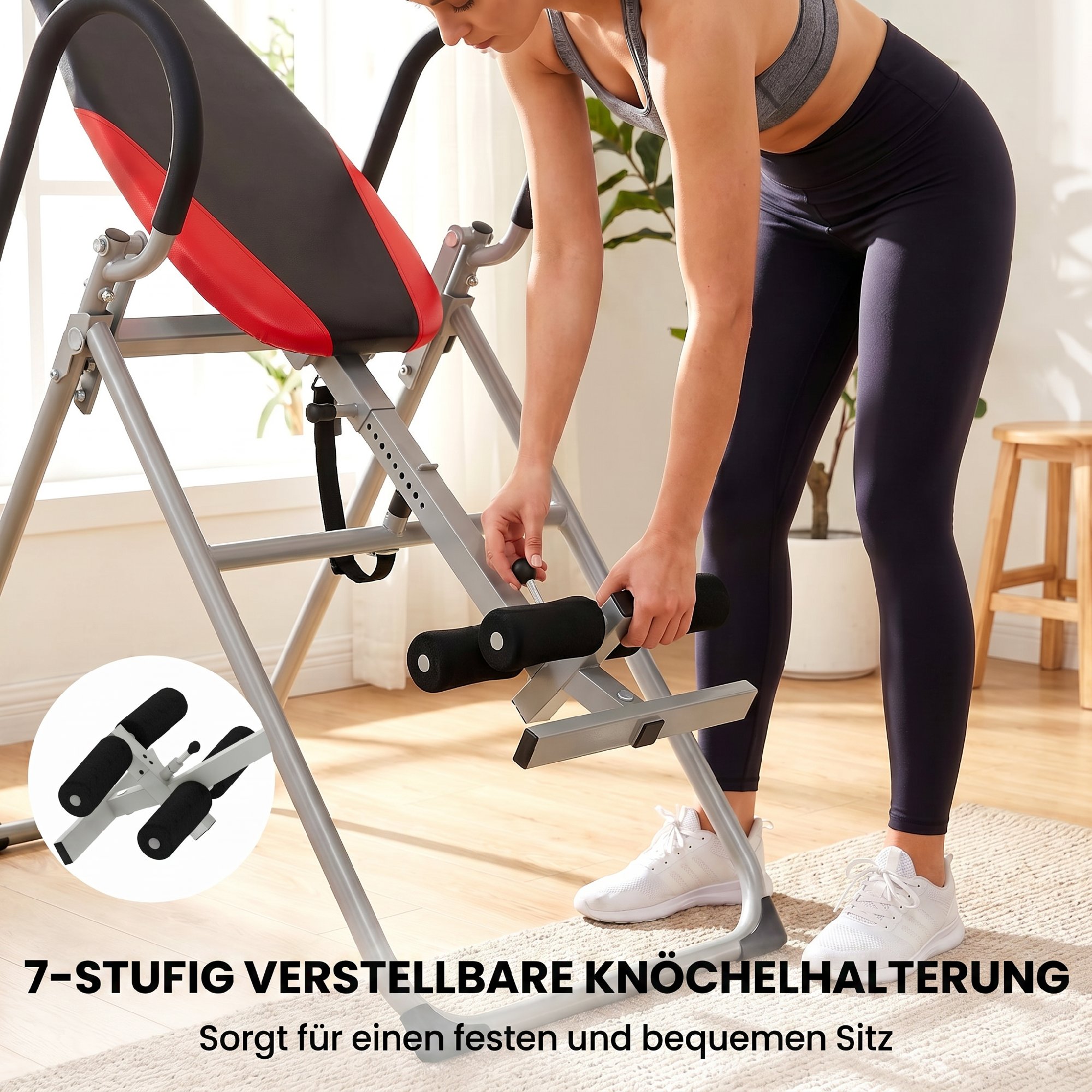 Inversionsbank, klappbar, Inversionstisch mit Verstellbarem Knöchelverschluss, Sicherheitsgurt, rutschfest