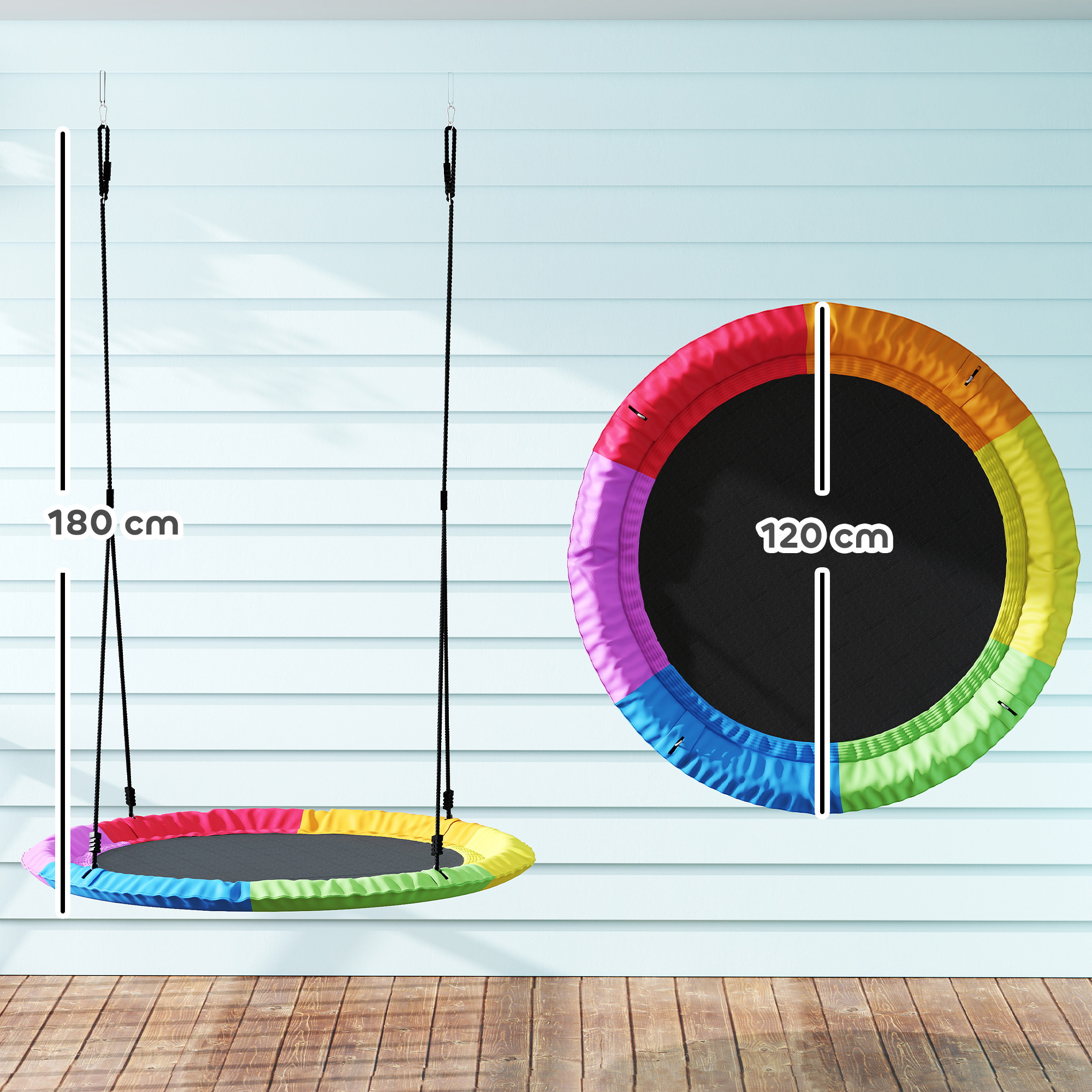 Nestschaukel Höhenverstellbar Hängeschaukel Ø 120 cm bis zu 300kg für 3-8 Jahre Kinder, 120 x 120 x 180 cm Mehrfarbig