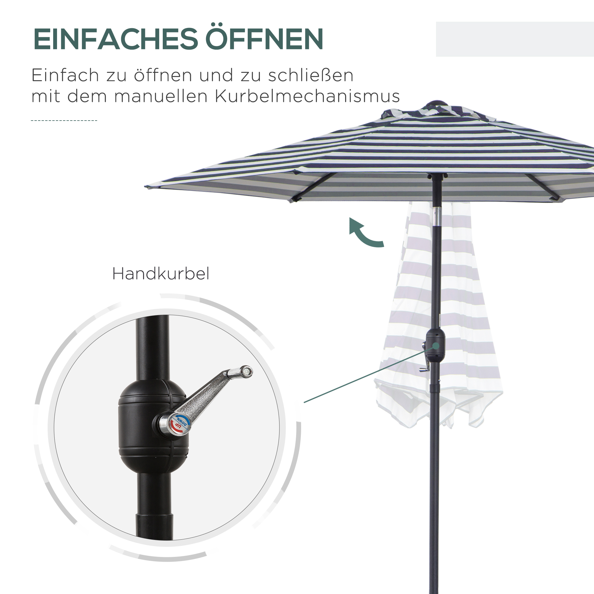 Sonnenschirm Gartenschirm Terrassenschirm Gestell Stahl im Freien Blauer Streifen Ø230 x 216 cm