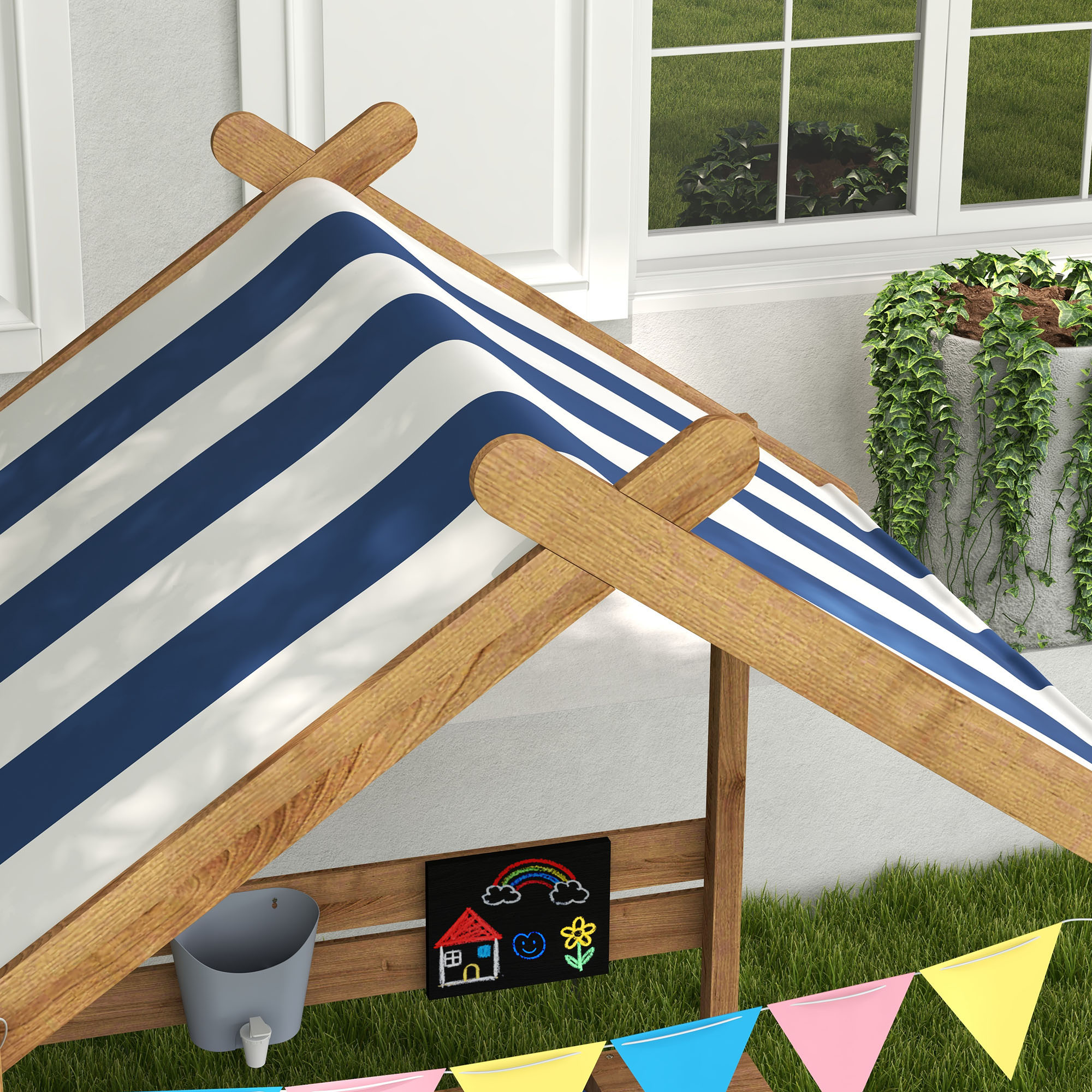 Sandkasten mit Sonnenschutz, Spielhaus-Design, mit Spielzeug-Set, behandeltes Massivholz, 124 x 116 x 146 cm, Braun