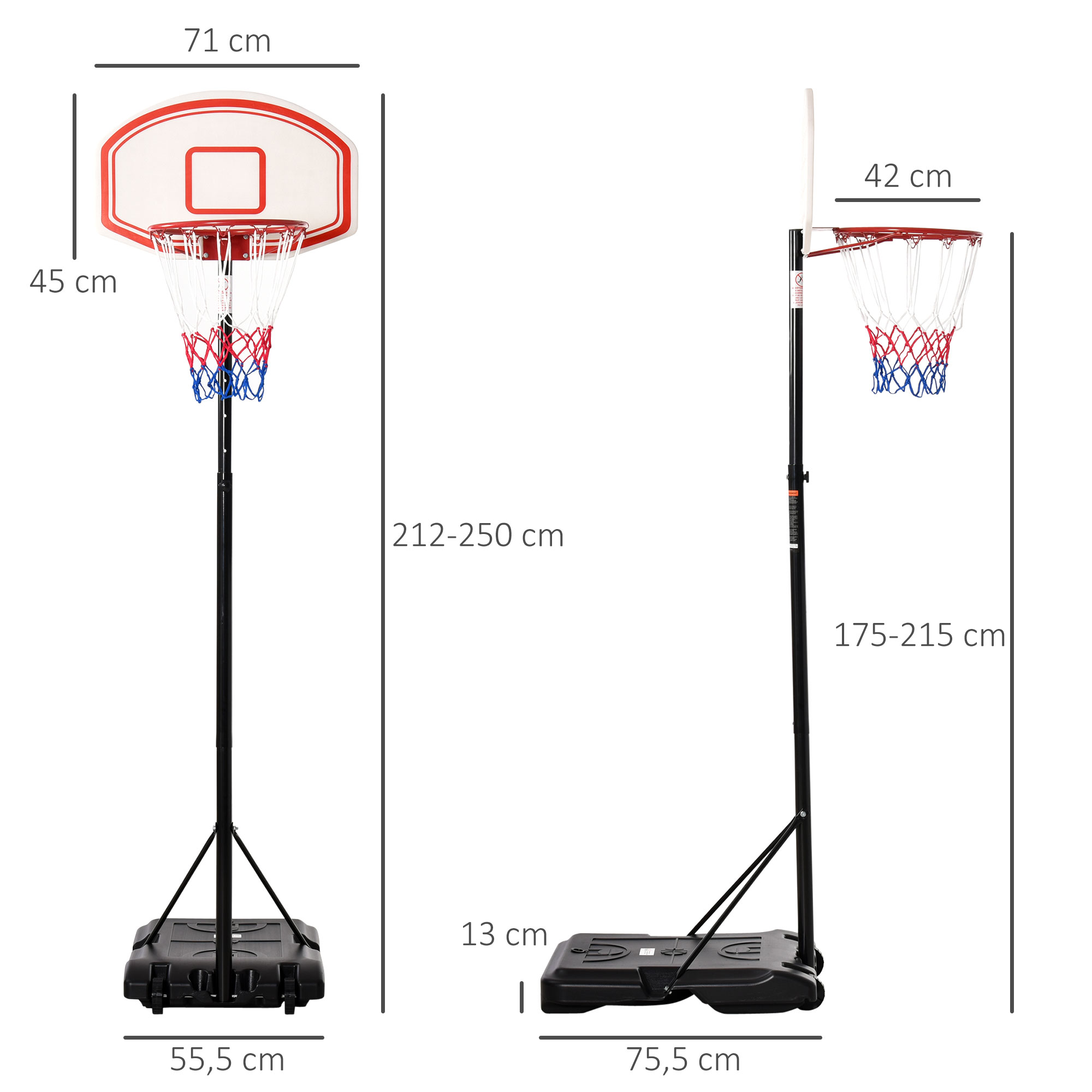 Basketballkorb, Basketballständer, höhenverstellbar, mit Wasser befüllbar, Schwarz