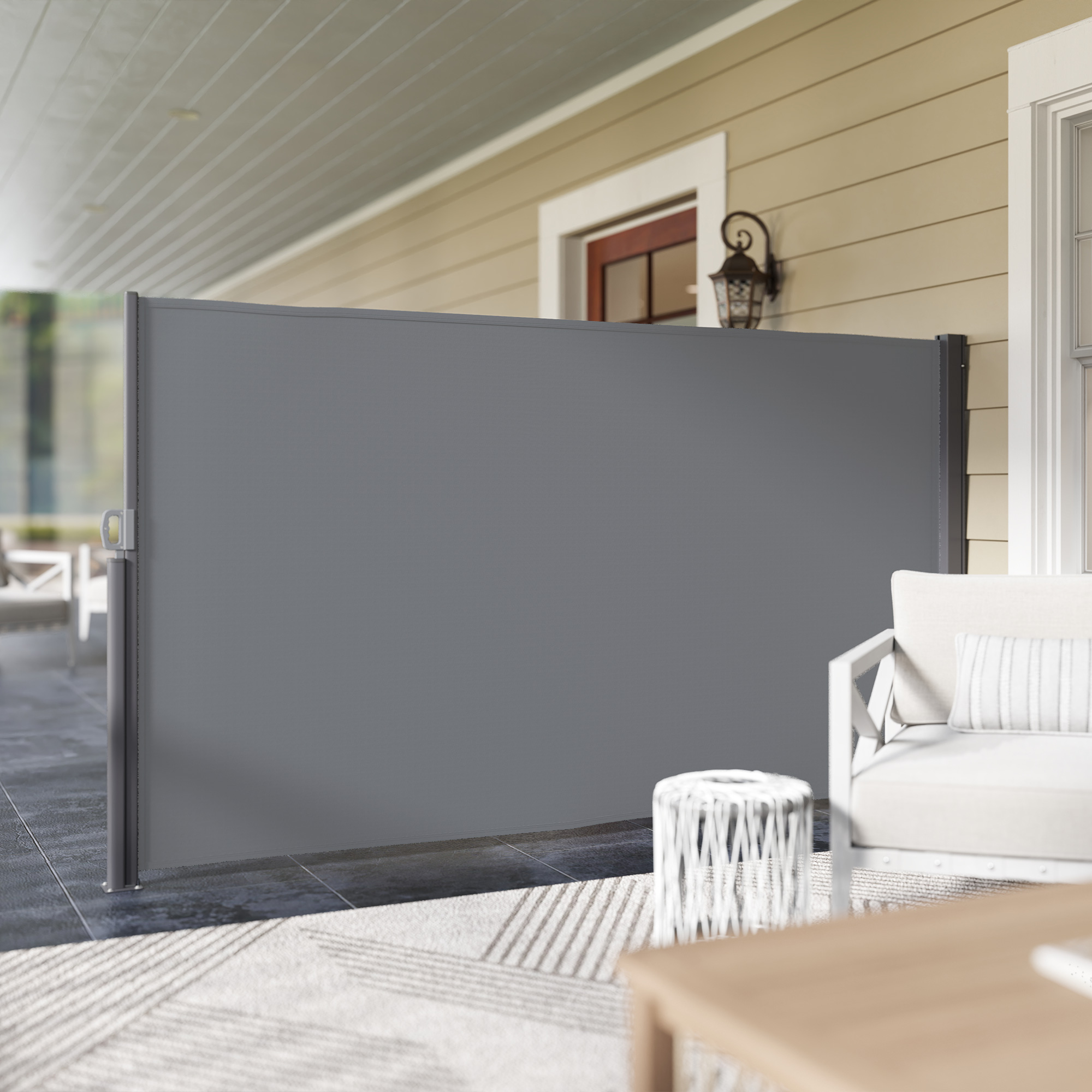 Seitenmarkise ausziehbar blickdicht Sichtschutz mit Wandhalterung  Beschichtung 300x180cm Dunkelgrau