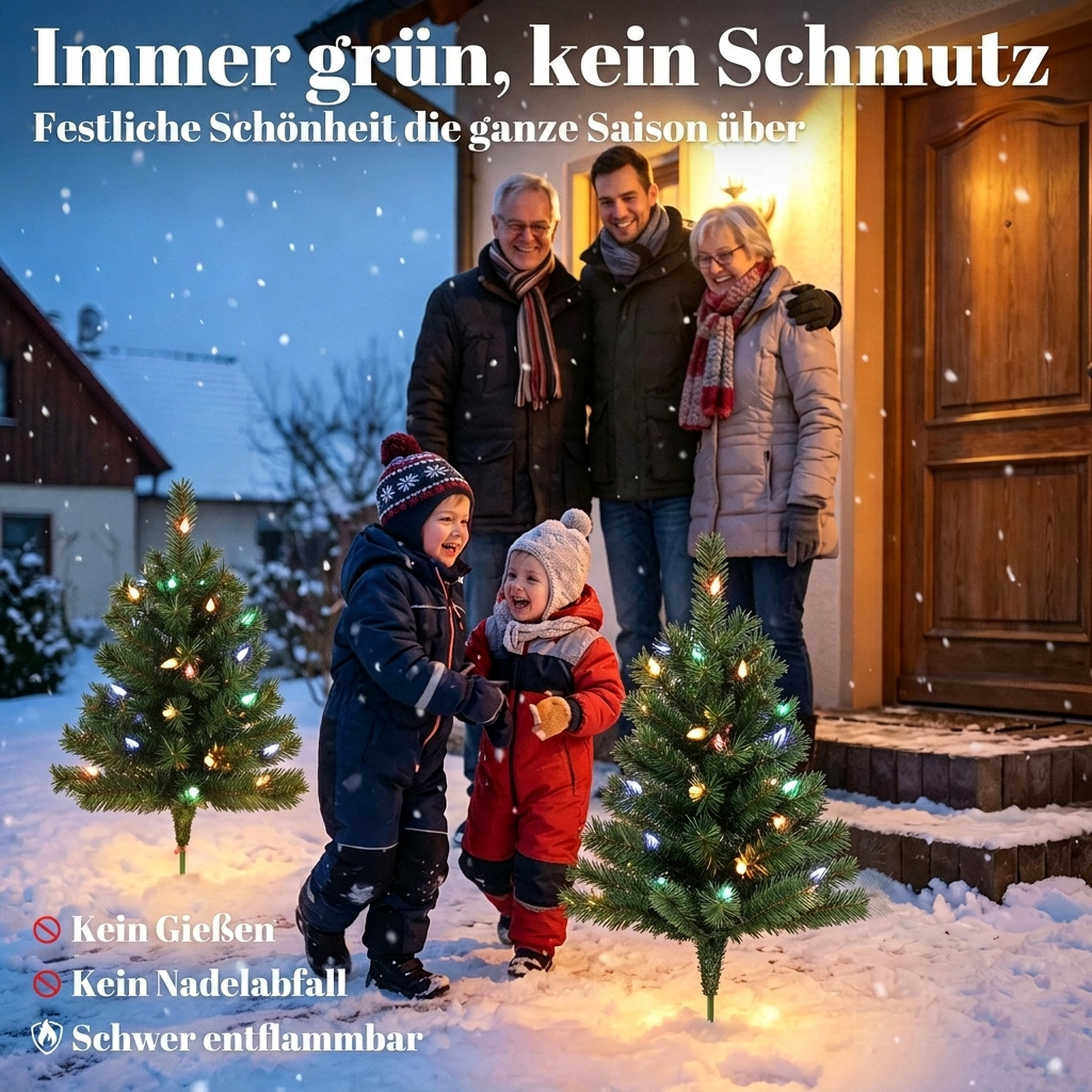 Beleuchteter Weihnachtsbaum 60 cm, 2er-Set, künstlich, mit 60 bunten LED-Lichtern, 130 Zweigspitzen, Grün
