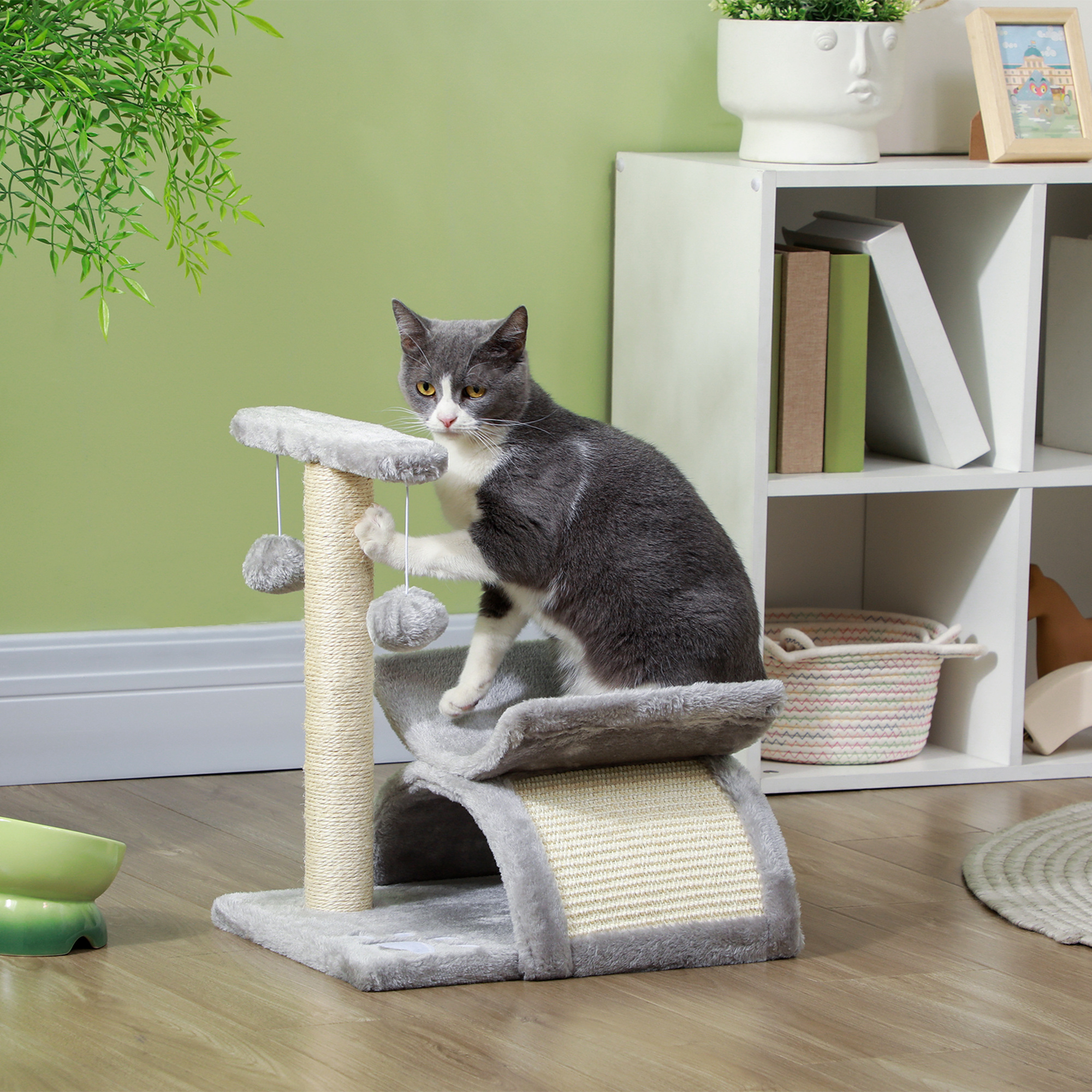 Kratzbaum klein Katzenkratzbaum Spielbaum Kratzstamm für Katzen mit Spielball Braun 40 x 30 x 43 cm