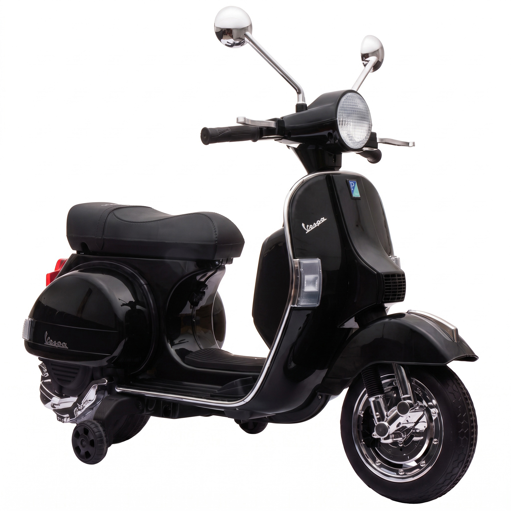 Elektro Motorrad Kinder Vespa PX150 12V Elektromotorrad mit Lithium Akku 35W 2 Motoren 25° Lenkbegrenzung für 3-6 Jahre