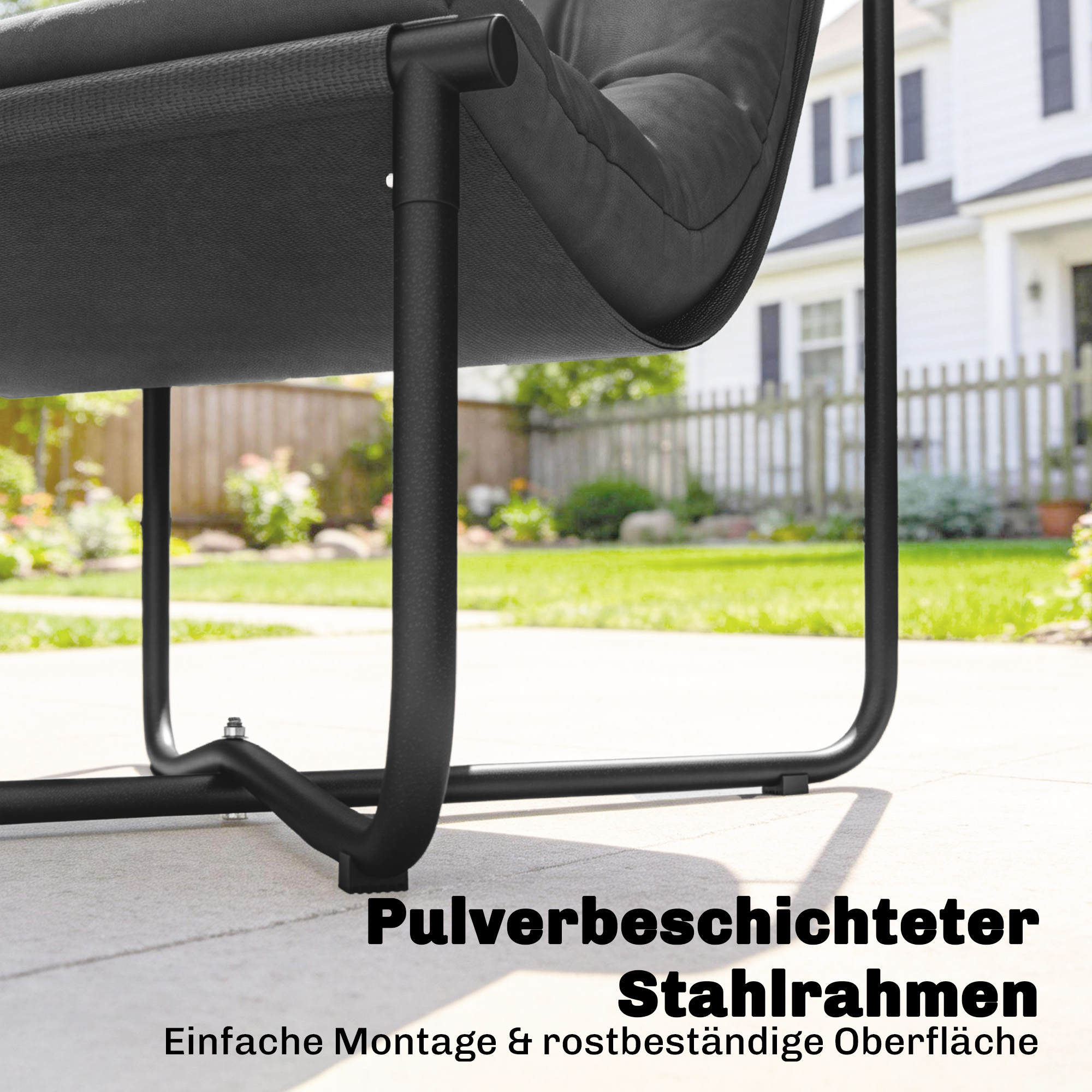 Lounge Sessel Outdoor Ergonomischer Gartensessel mit hautfreundlich Kissen Breiter Sitz Stahlrahmen Dunkelgrau