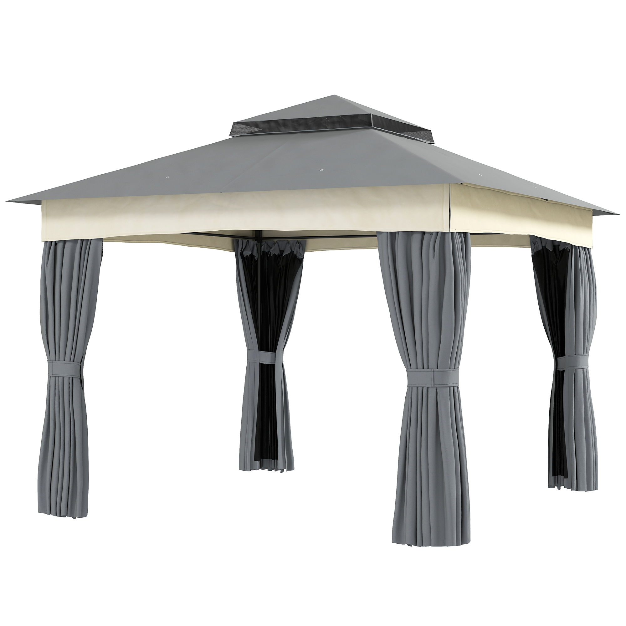 Pavillon mit Doppeldach, 3x3 m Wasserabweisend Stabil Winterfest Gartenpavillon aus Metall Dunkelgrau