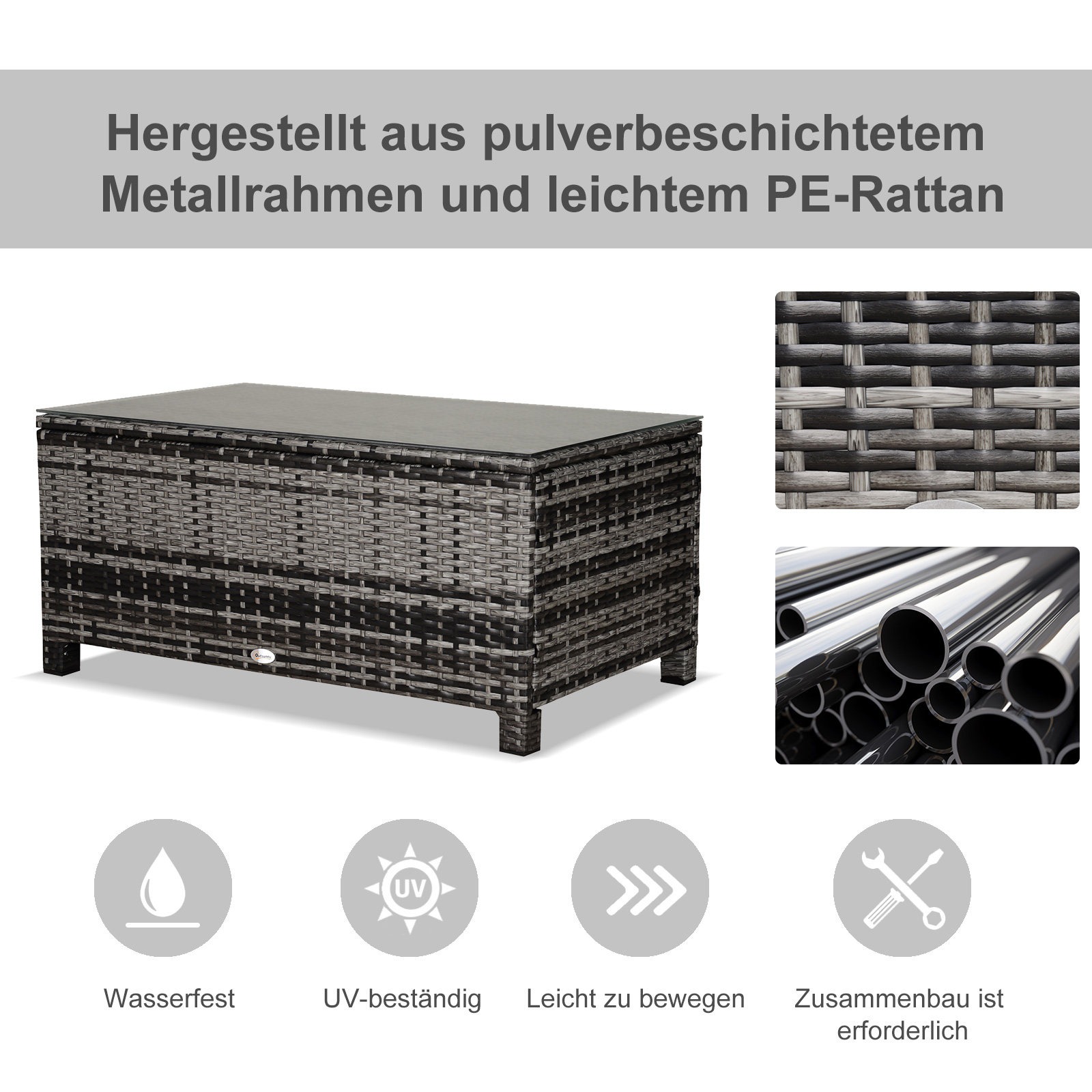 Garten Beistelltisch Couchtisch Gartentisch Balkontisch Polyrattan Grau 85 x 50 x 39 cm