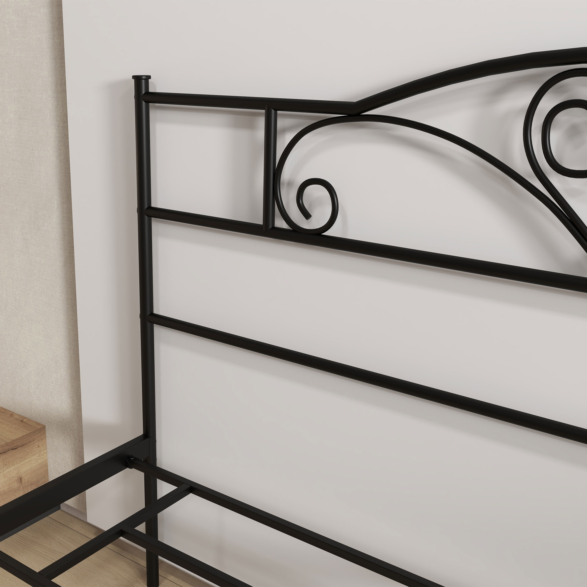 Bett 165 x 207 cm Bettrahmen mit Lattenrost aus Stahl, Unterbettaufbewahrung, Doppelbett, Schwarz