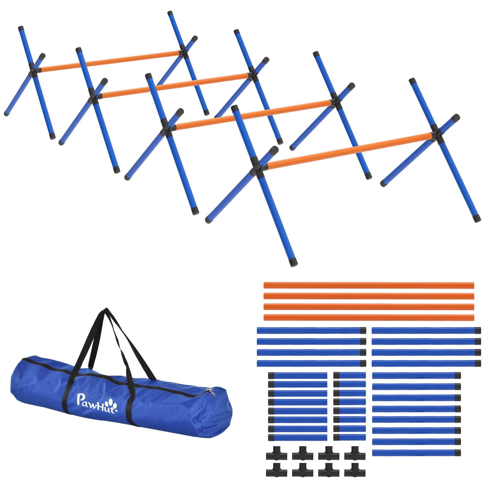 Agility Set Hunde, 4-teiliges Agility Ausrüstung mit Hürden, Tragetasche Höhenverstellbar Trainingsset für kleine Hunde