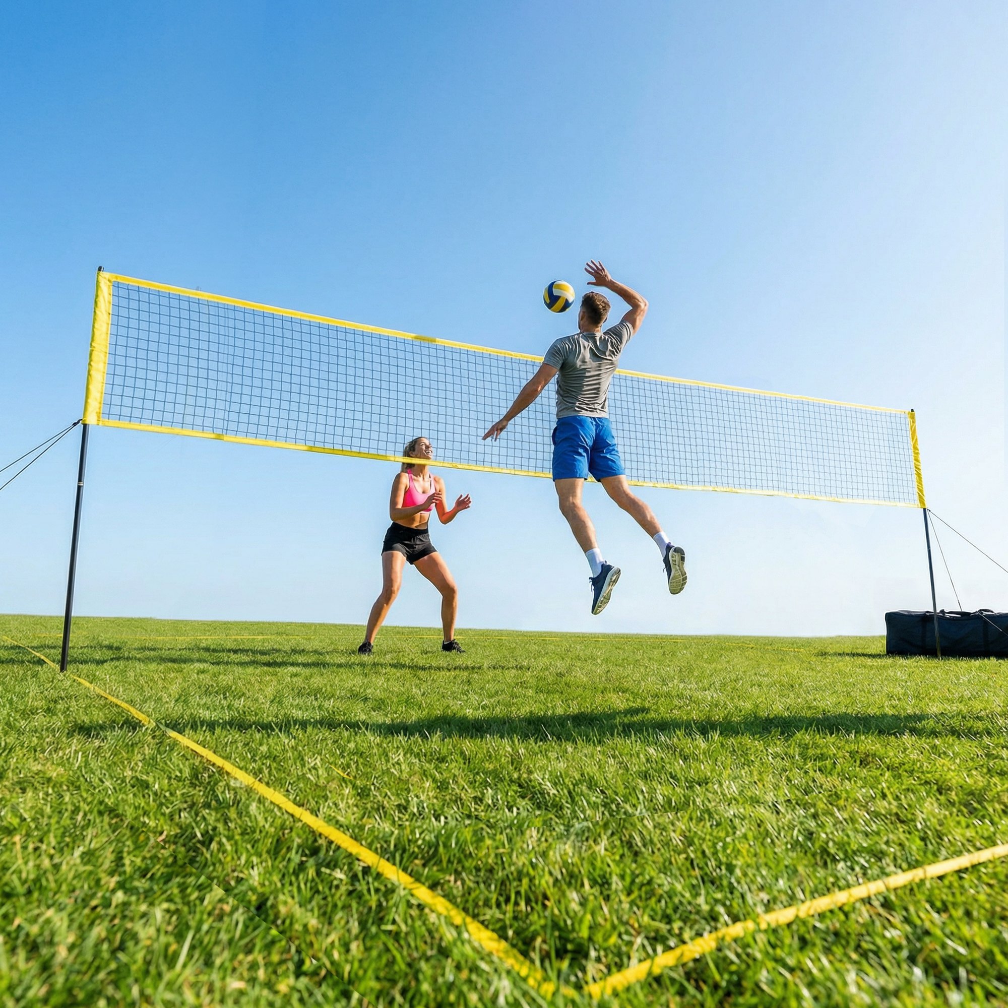 Volleyballnetz Set Tragbar Volleyball-Set mit höhenverstellbar Stahlpfosten Tragetasche 950 x 100 x 248 cm Schwarz