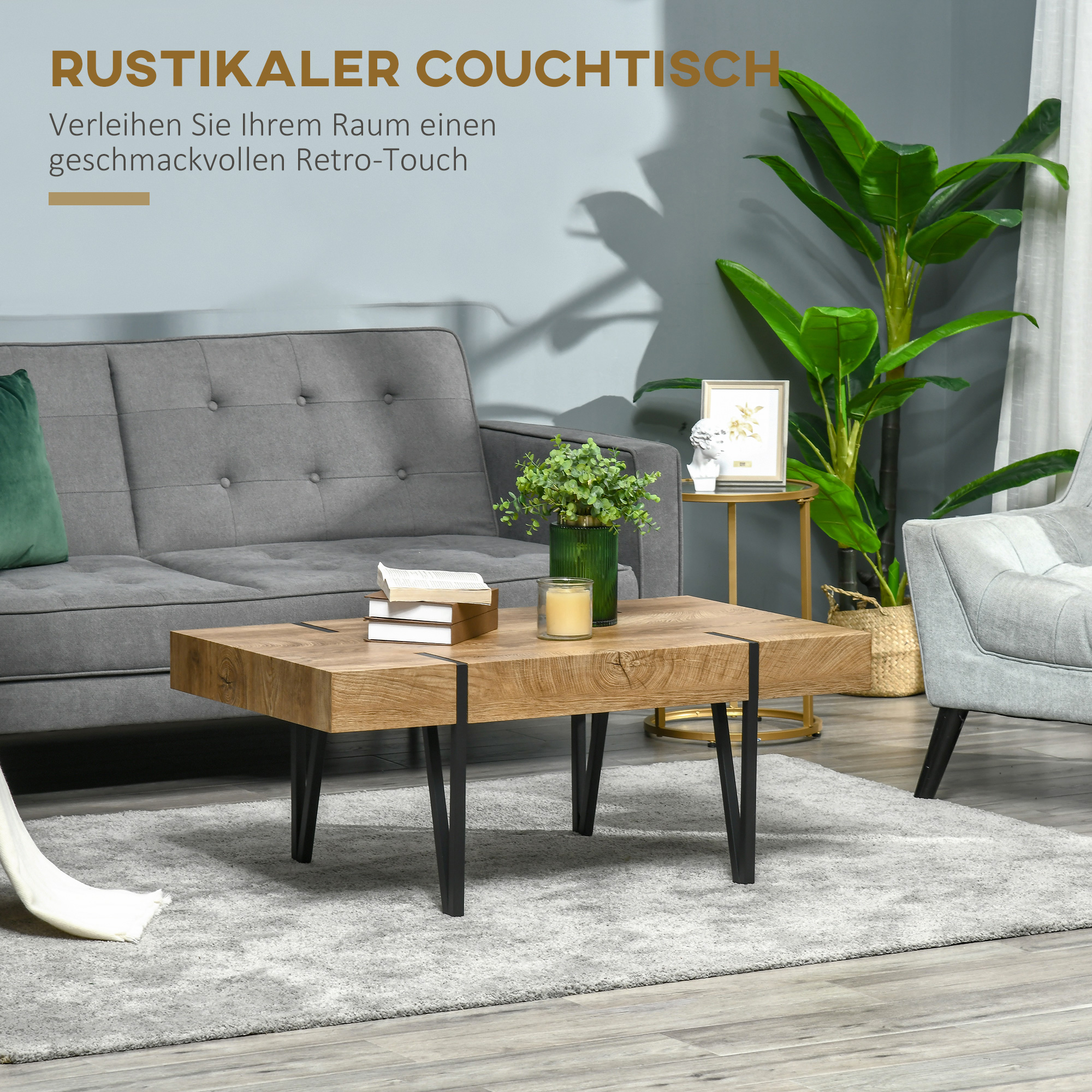 Couchtisch im Industriedesign 105 cm x 60 cm x 42 cm Schwarz + Braun