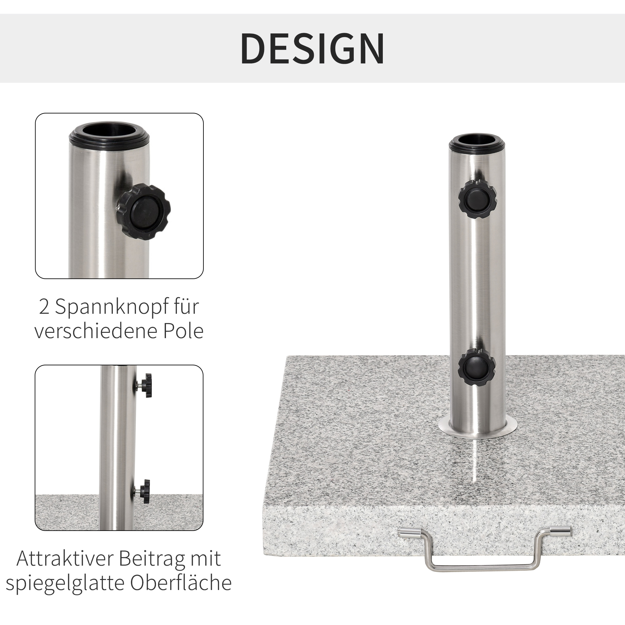 Sonnenschirmständer aus Edelstahl Schirmständer mit Griffe, halbrund Schirmhalter, Schirmgewichtfür Sonnenschirm Ø3,8-Ø4,8 cm, für Balkon, Terasse, Garten, Grau