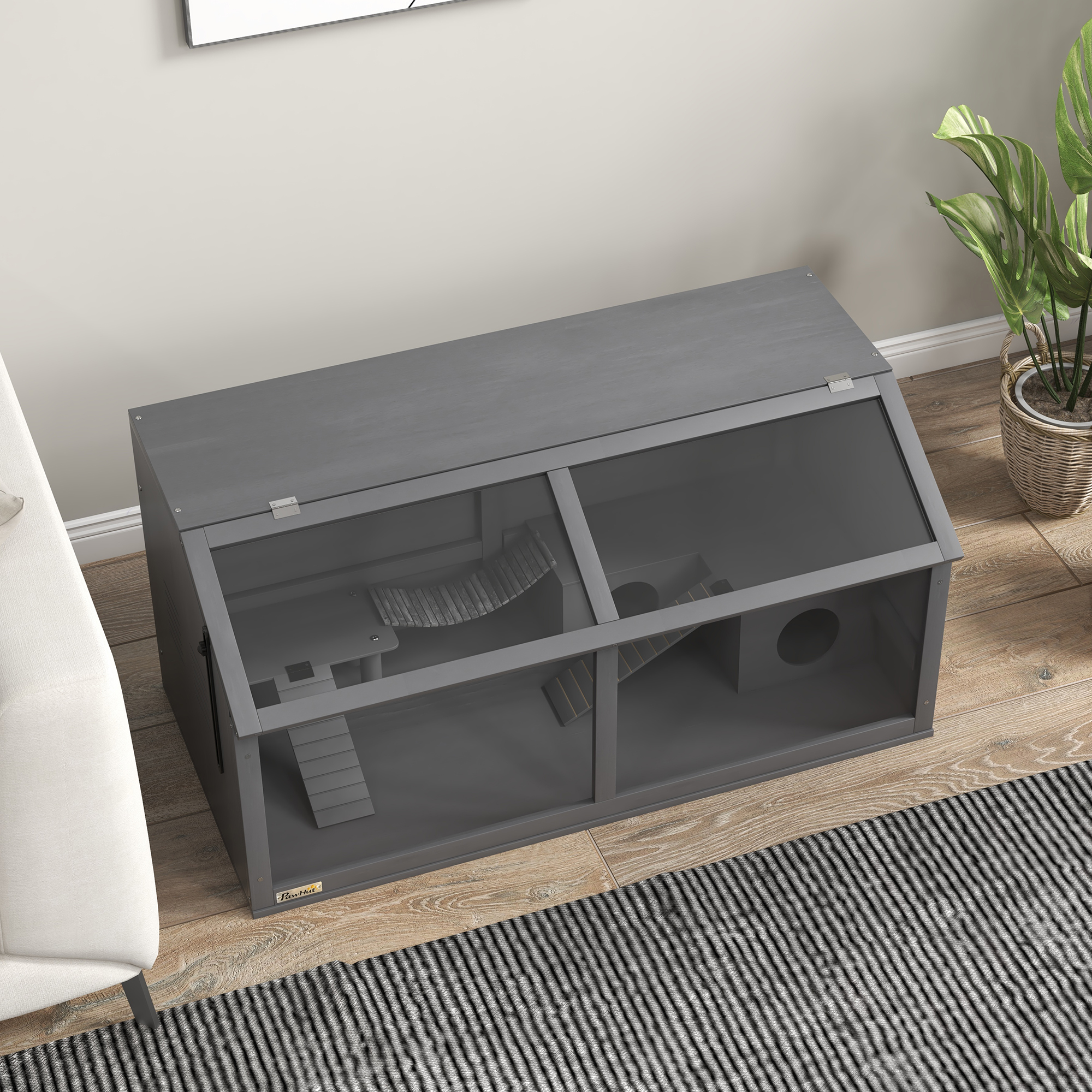 Kleintierkäfig Nagerkäfig, mit Zubehör, Tannenholz,100 cm x 52 cm x 50 cm, Grau