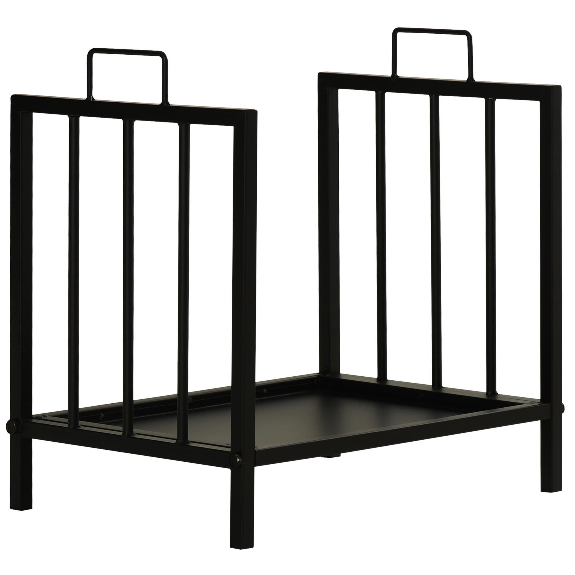 Kaminholzregal Kaminholzständer mit zwei Griffen Kaminbesteck 50 kg belastbar Feuerholzablage Kaminwerkzeug Metall Schwarz 39 x 32,5 x 46 cm