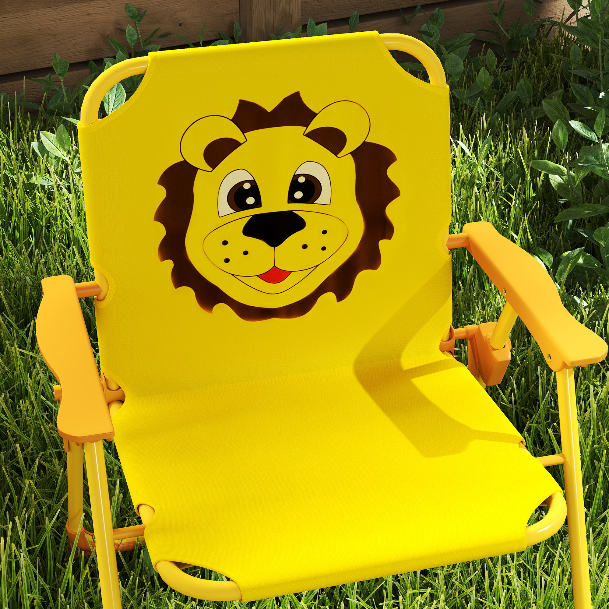 Gartenmöbel-Set für Kinder, Stühle, Tisch, Sonnenschirm, Löwen-Design, Gelb