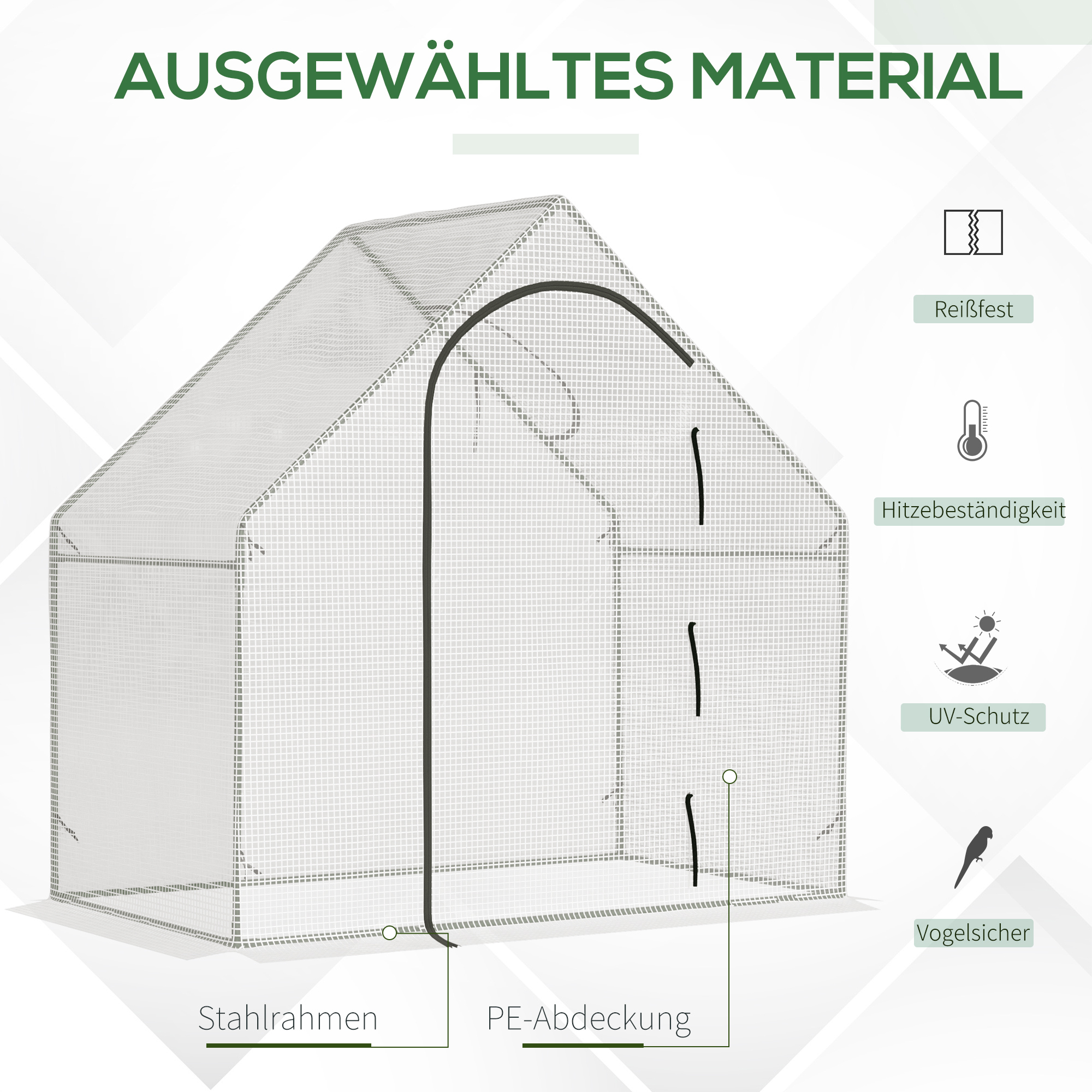 Gewächshaus, begehbar, 1,80 x 1,00 x 1,68 m, Foliengewächshaus, robuste Plane, Weiß