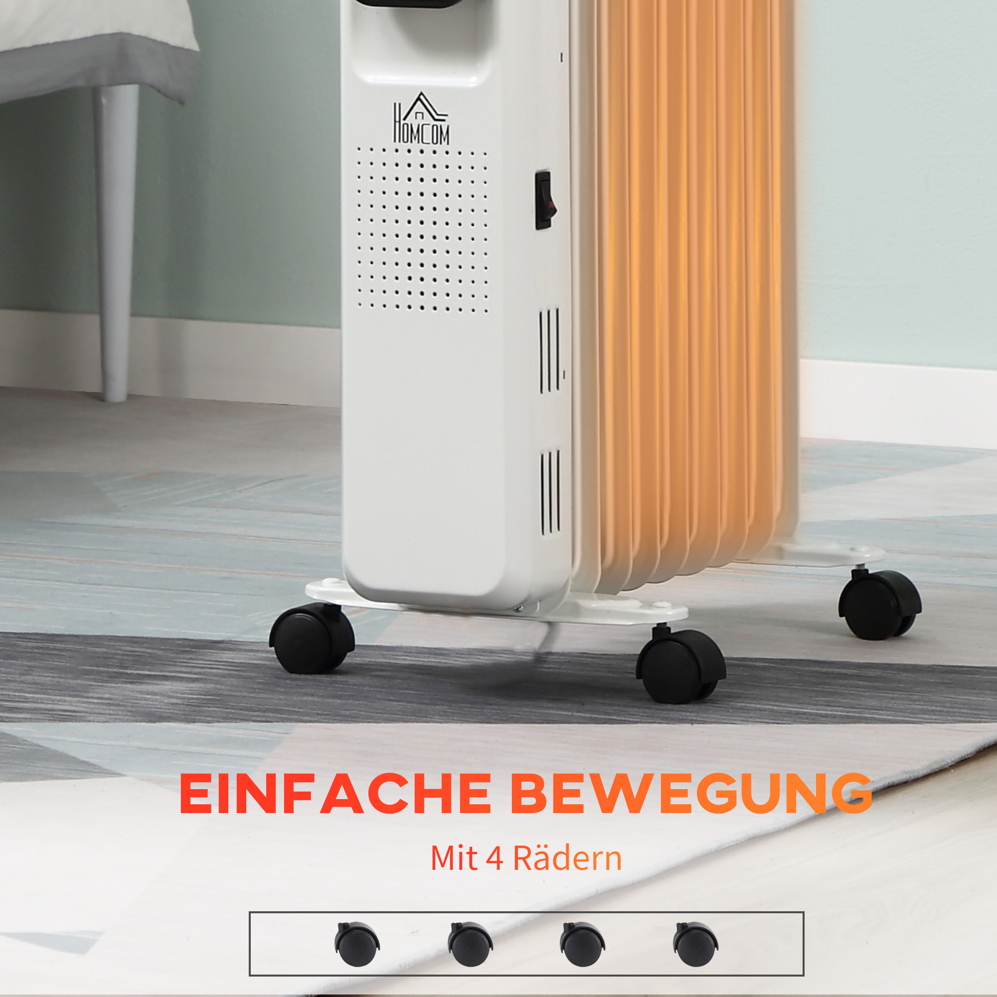 Ölheizung, 3 Heizstufen, Touch-Display, 15-35° C, 2000 W, Stahl, weiß, 42,5 x 24 x 63cm