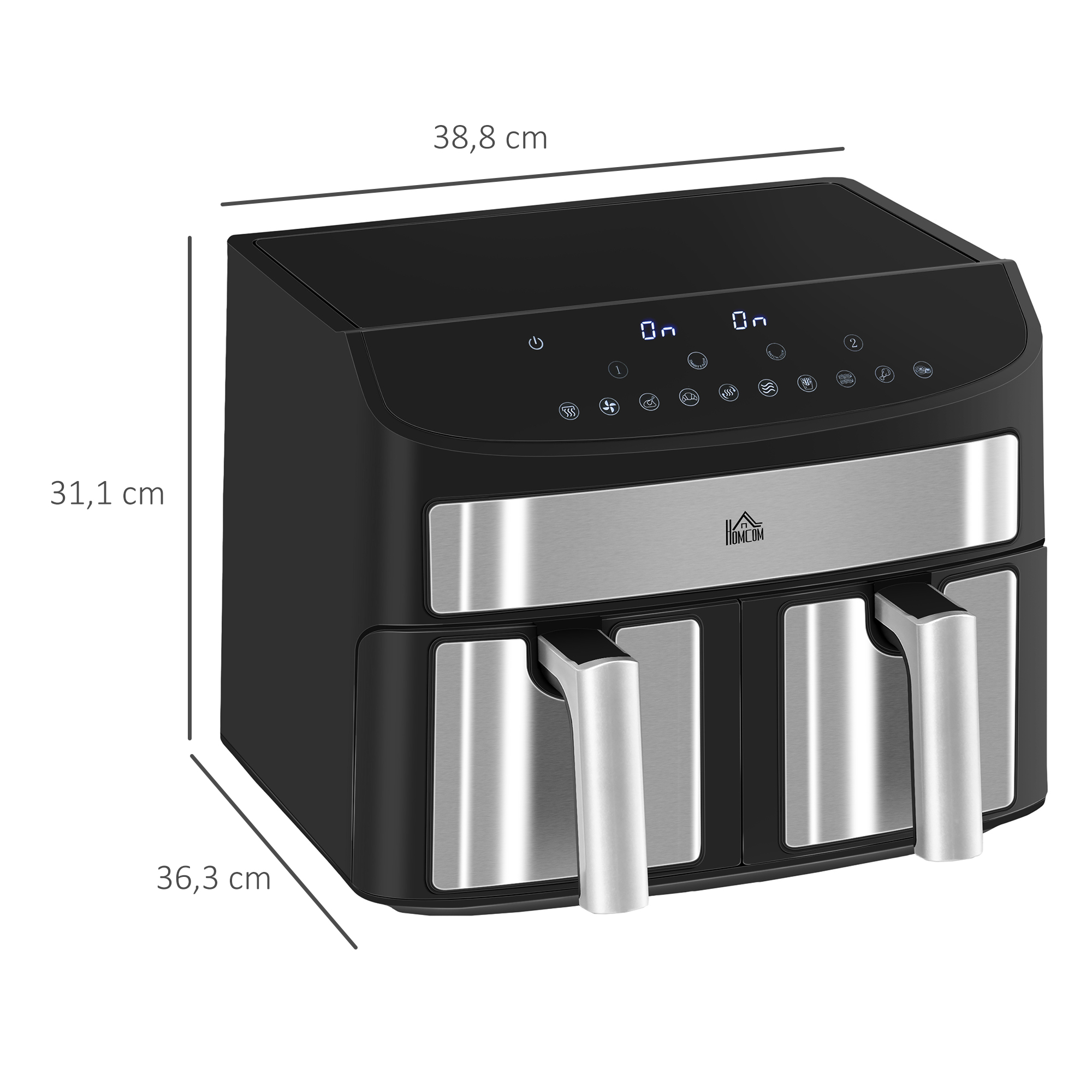 Heißluftfritteuse Multifunktionale Heißluftfritteuse,  8 L Fassungsvermögen, 2 Körbe, 60 min Time, Silber + Schwarz