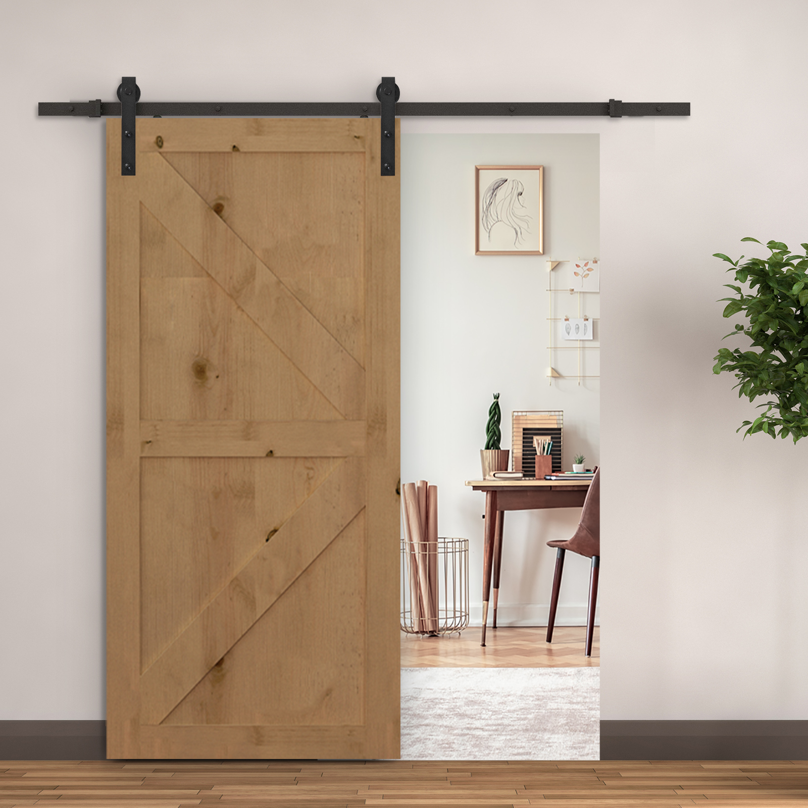 Gleitschienen-Bausatz für Schiebetür, bis 90 kg, Kohlenstoffstahl, 200 cm, Schwarz, inkl, Werkzeuge
