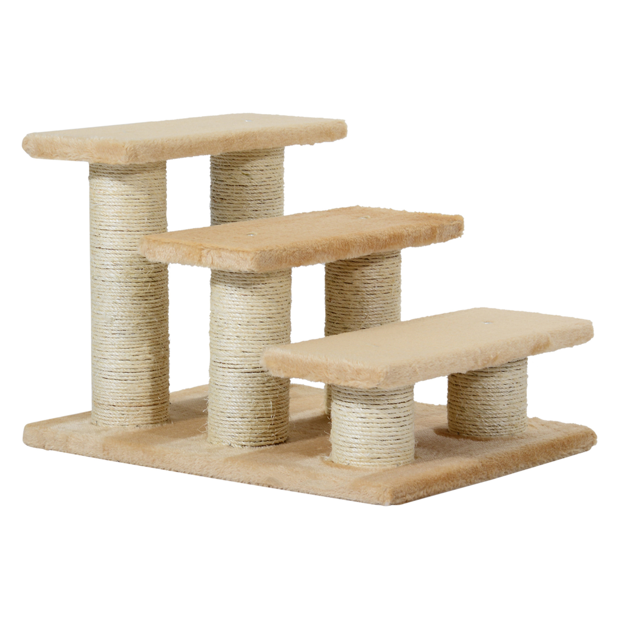 Tiertreppe Katzentreppe Hundetreppe 3 Stufen Treppe für Katze und Hunde Plüsch Creme 45 x 35 x 34 cm