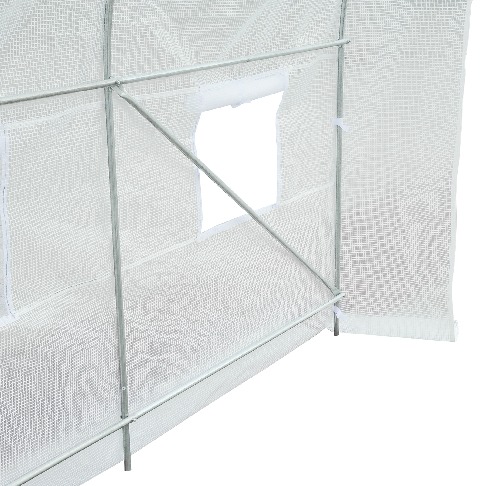 Gewächshaus 350x200x200cm Foliengewächshaus Tomatenhaus mit Tür, Fenster, Folientunnel aus verzinktem Stahl, Pflanztunnel, Treibhaus inkl. Erdanker Seilen, Gartentunnel, Weiß