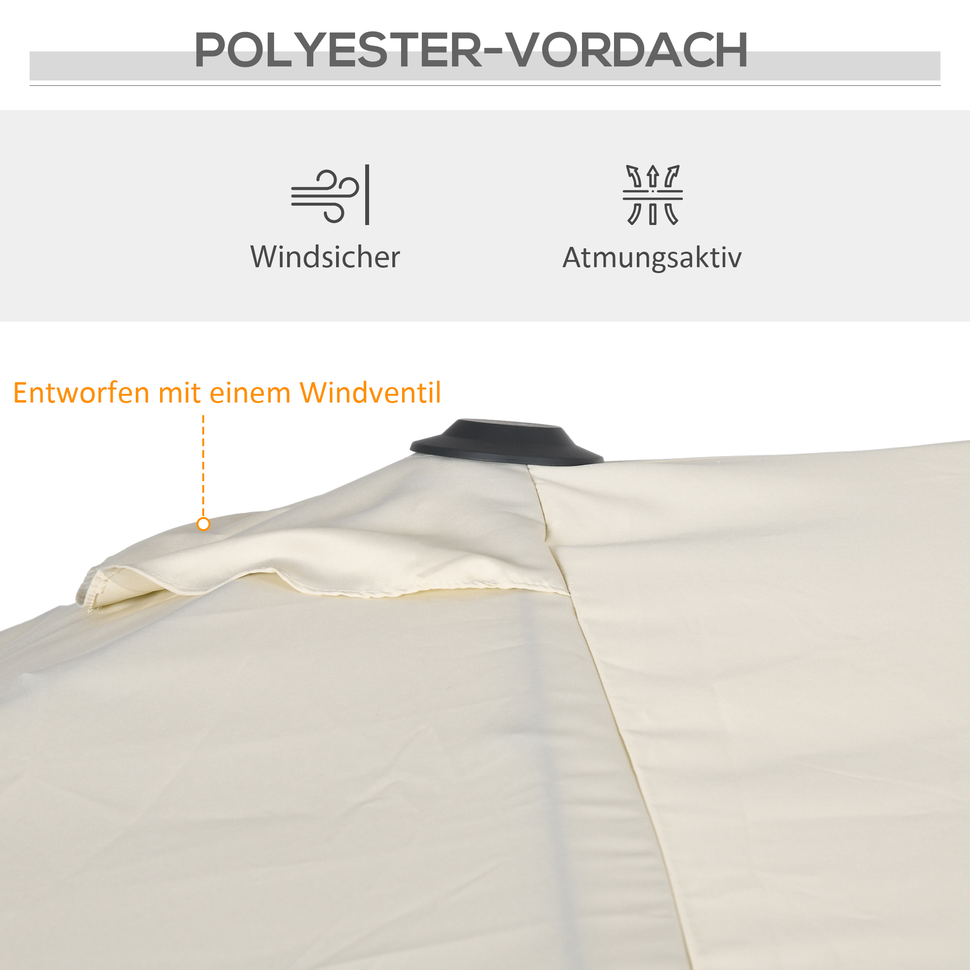 großer Sonnensschirm, höhenverstellbar, neigbar, 150x295x170-214 cm, Creme