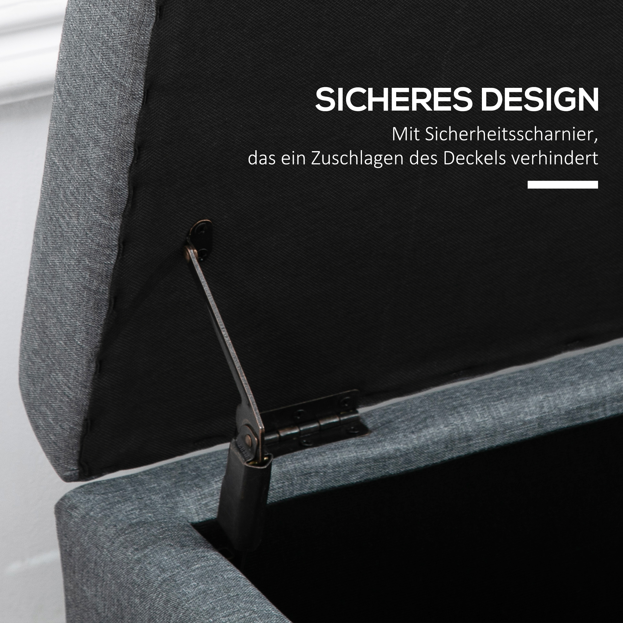 Sitzbank mit Stauraum, Ottomane, Flurbank, Knopfheftung,125,1 cm x 48,9 cm x 41,3 cm, Grau