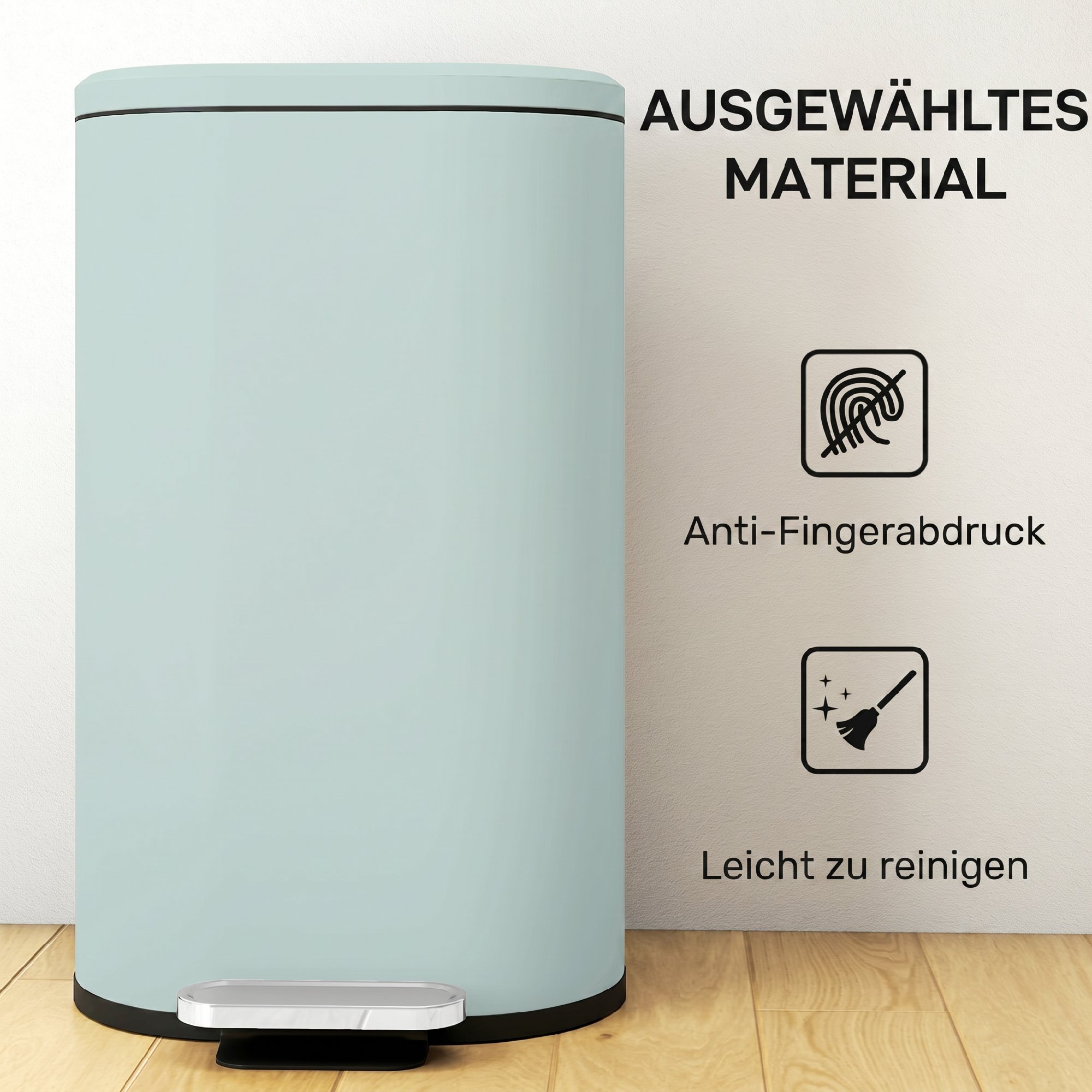 Mülleimer Küche 30 Liter Treteimer mit Soft-Close-Deckel, Pedal aus Metall, Grün, 36,5 X 31 x 61 cm