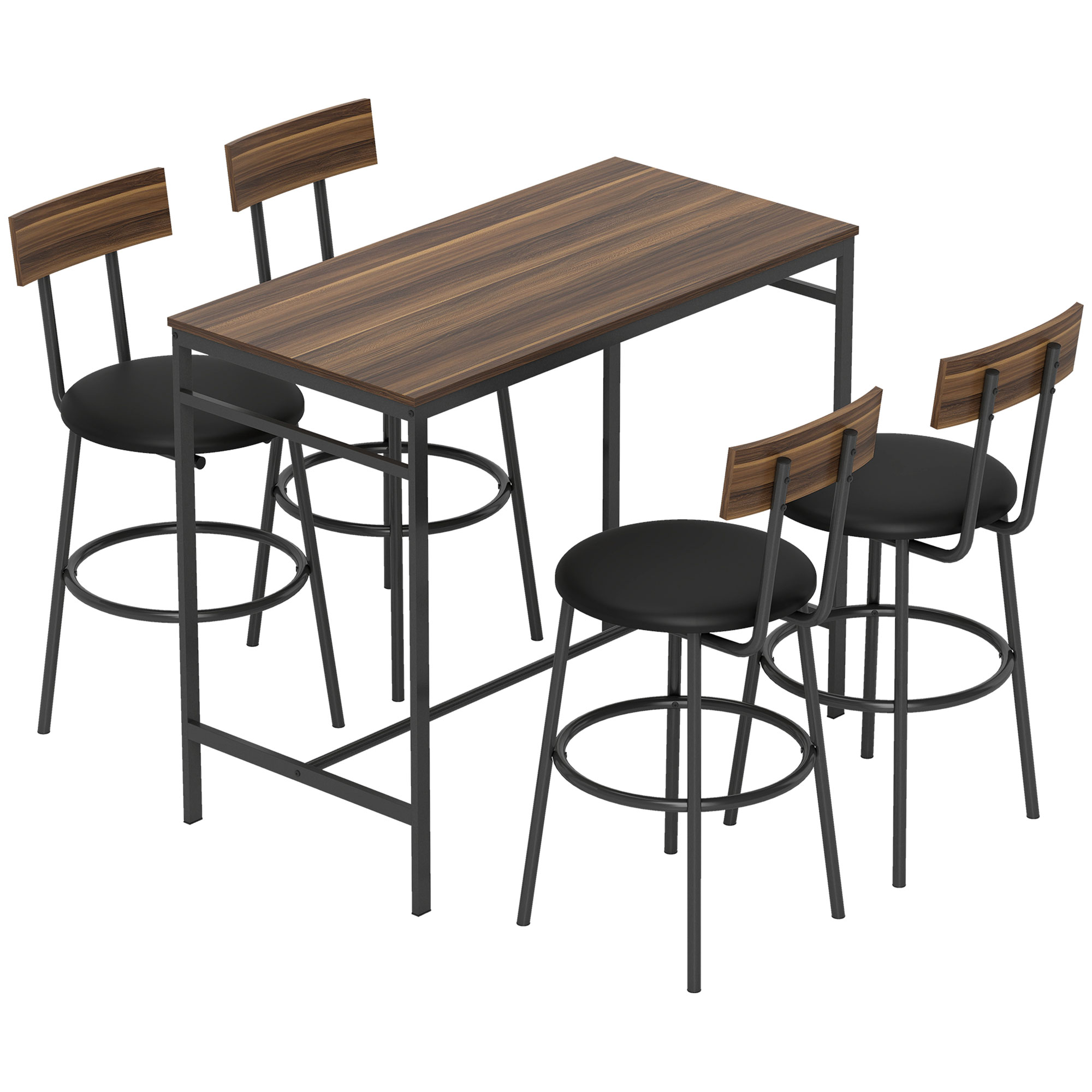 5-teiliges Bartisch-Set mit 4 Stühlen, Industrielles Design, für Küche, Esszimmer, Holz, Stahl, Braun