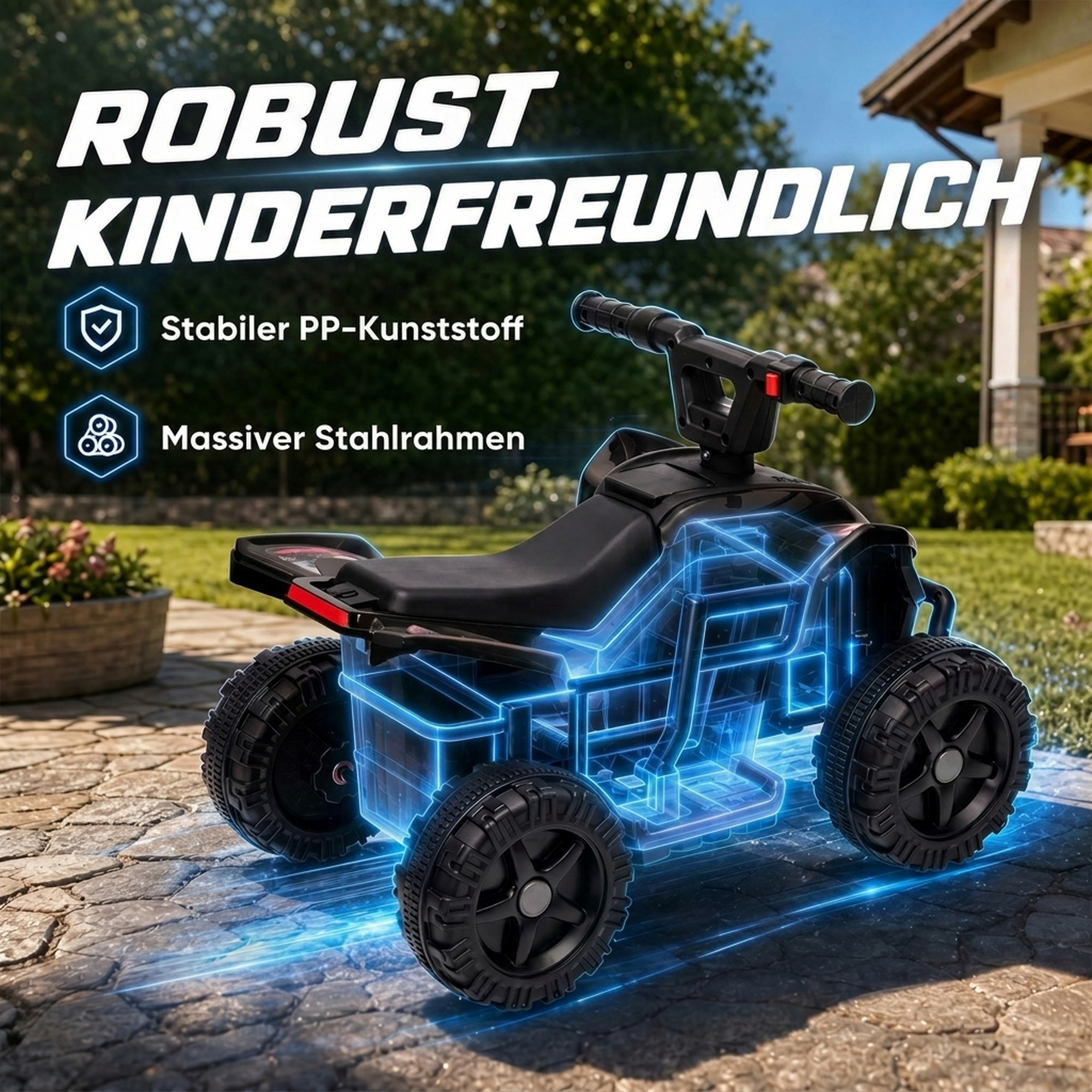 Kinder Quad Elektro 6V Kinderquad mit Lithium-Akku Vorwärtsfunktion Lenkerknopf-Steuerung 1,5-2 Jahre Schwarz