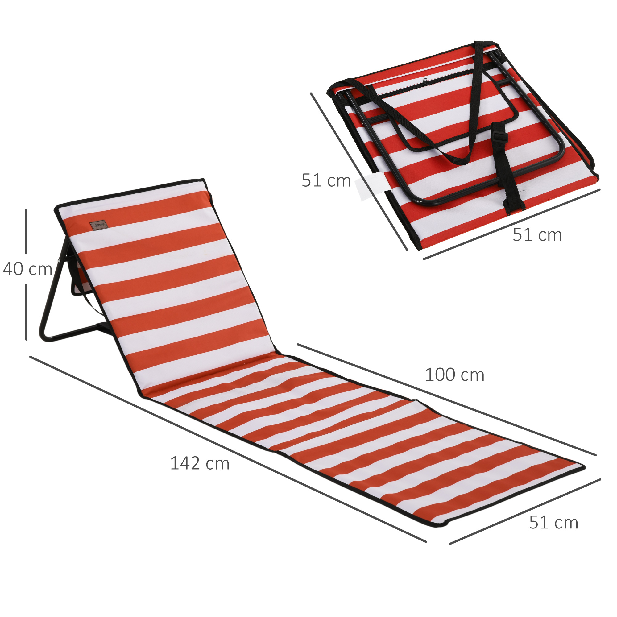Strandliege, klappbar, verstellbare Rücklehne, Seitentasche, weiche Polsterung, Stahlrahmen, Rot, 142x51x40cm