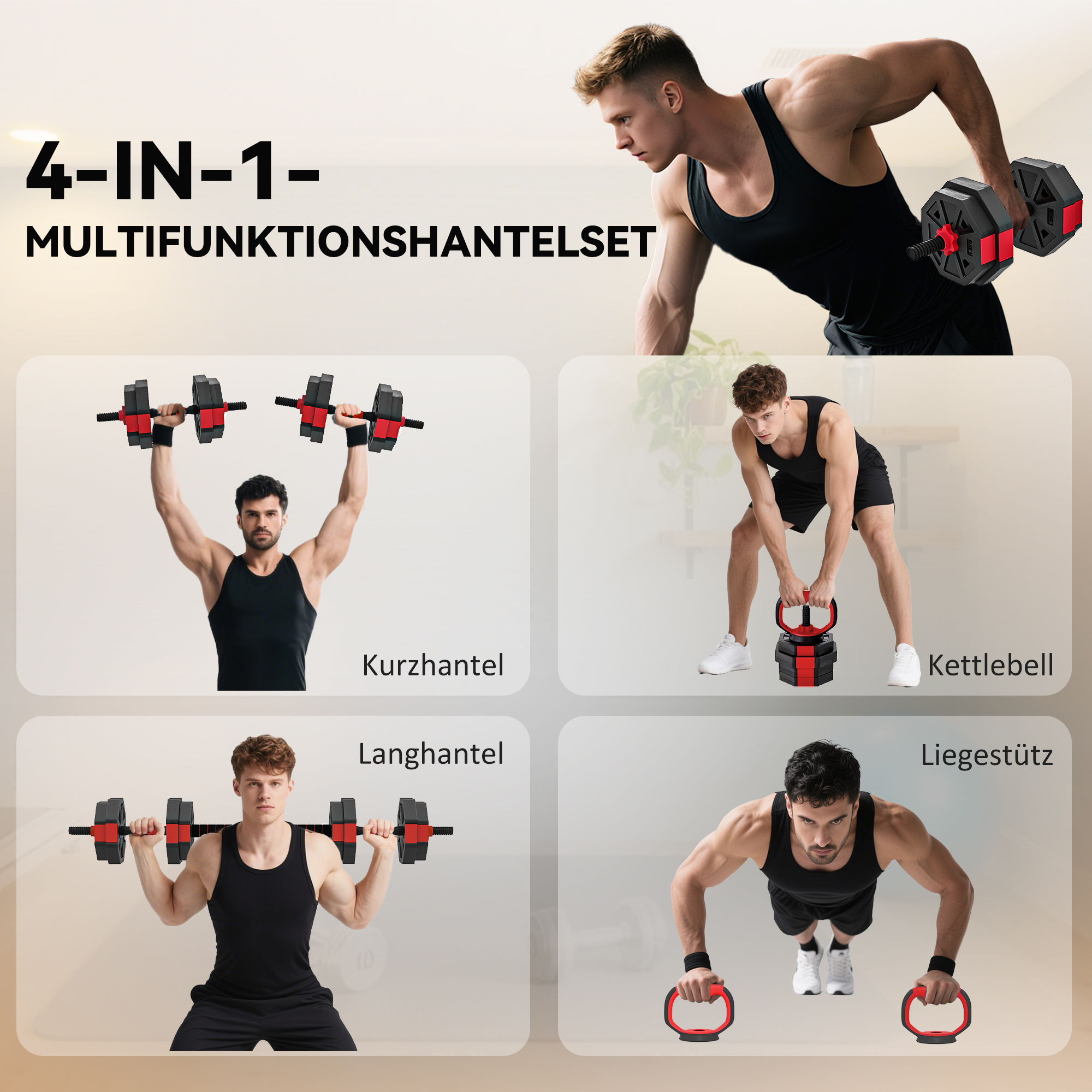 6-in-1 Hantelset Kurzhantel Set Kurzhanteln Langhanteln verstellbar 15 KG für Krafttraining Zuhause