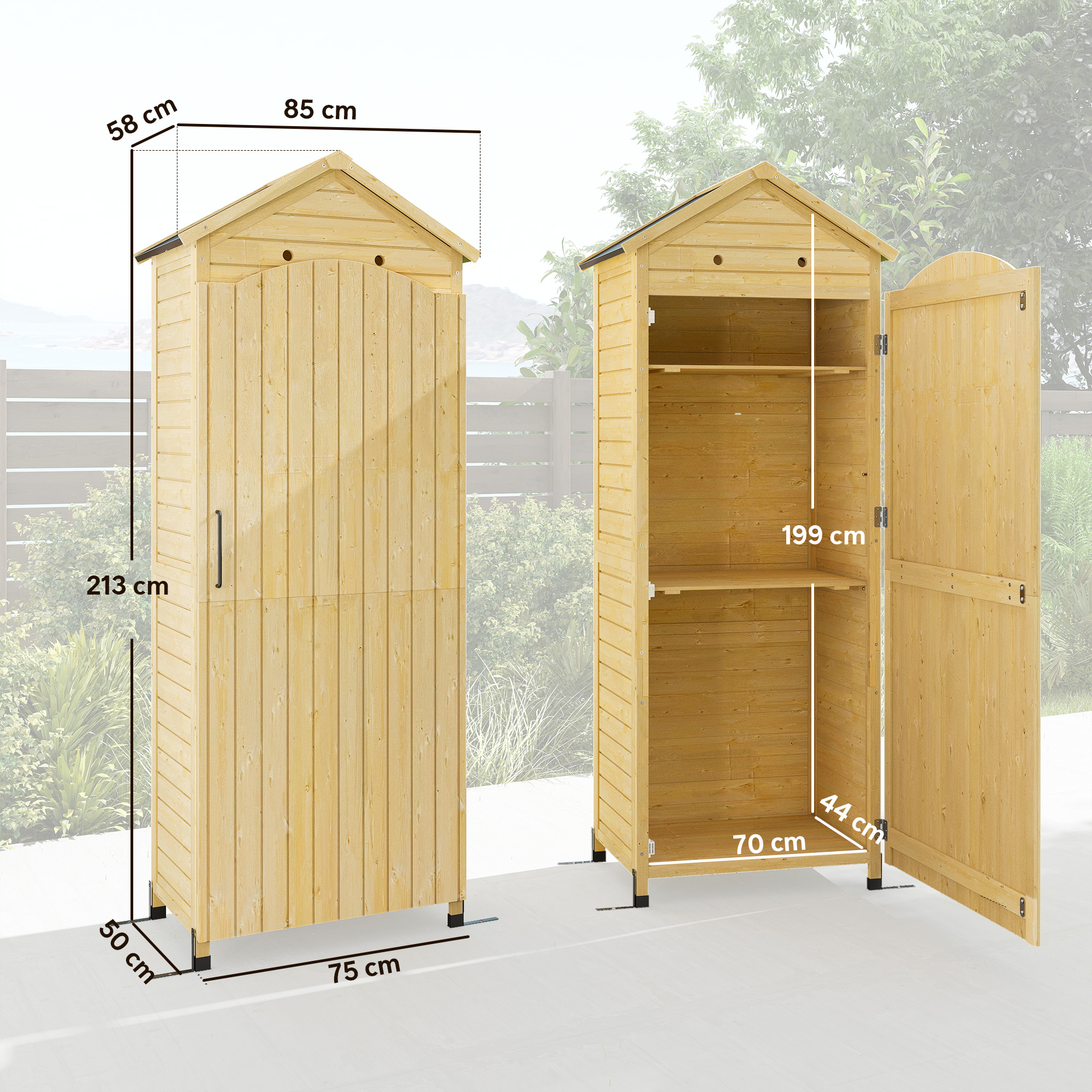 Gartenschrank Holz extra hohe Geräteschuppen mit verstellbar Ablage magnetisch Tür galvanisiert Dach Belüftung