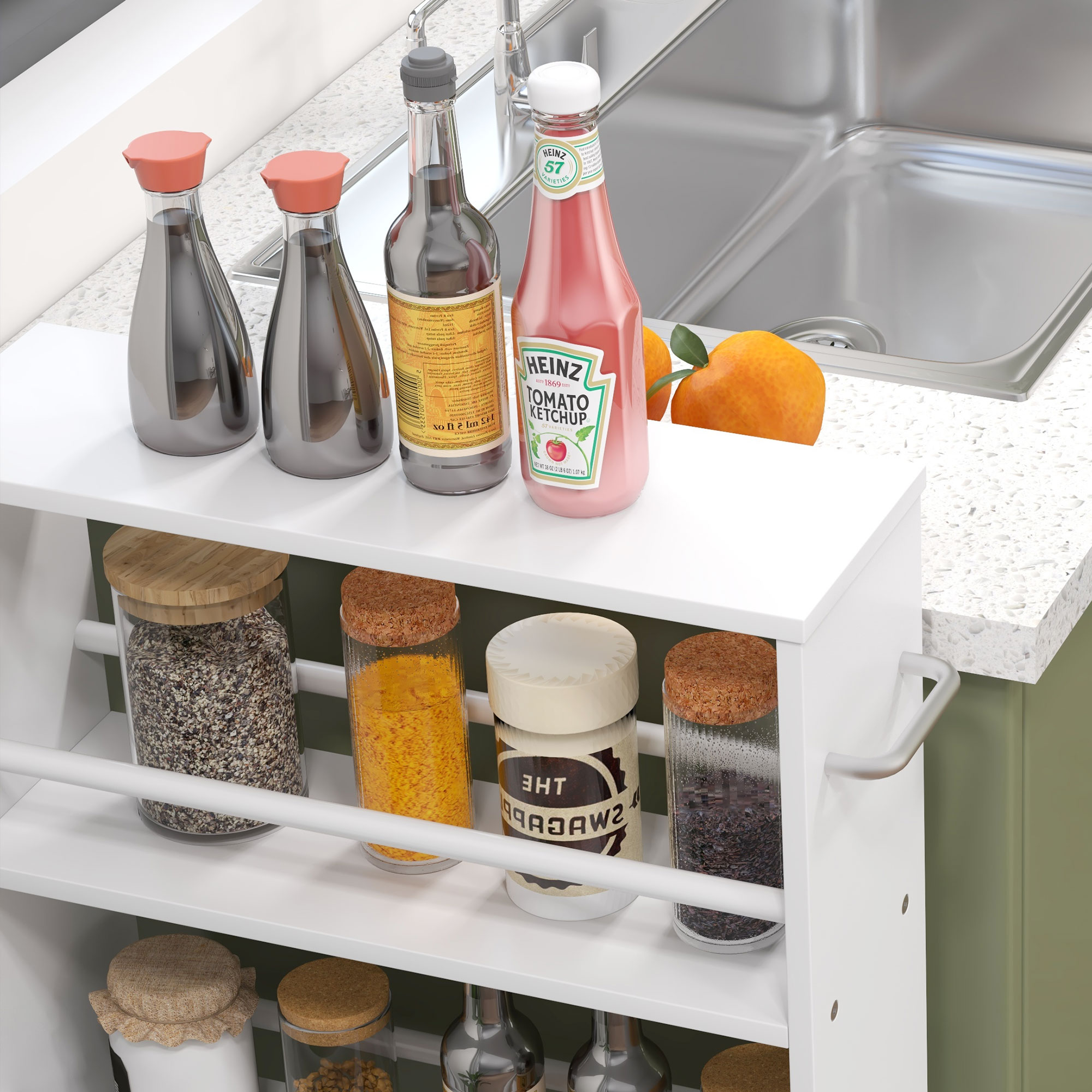 Multifunktionsregal mit Rollen, schmale Bauweise, 4 Fächer, 45x15x91 cm, Weiß