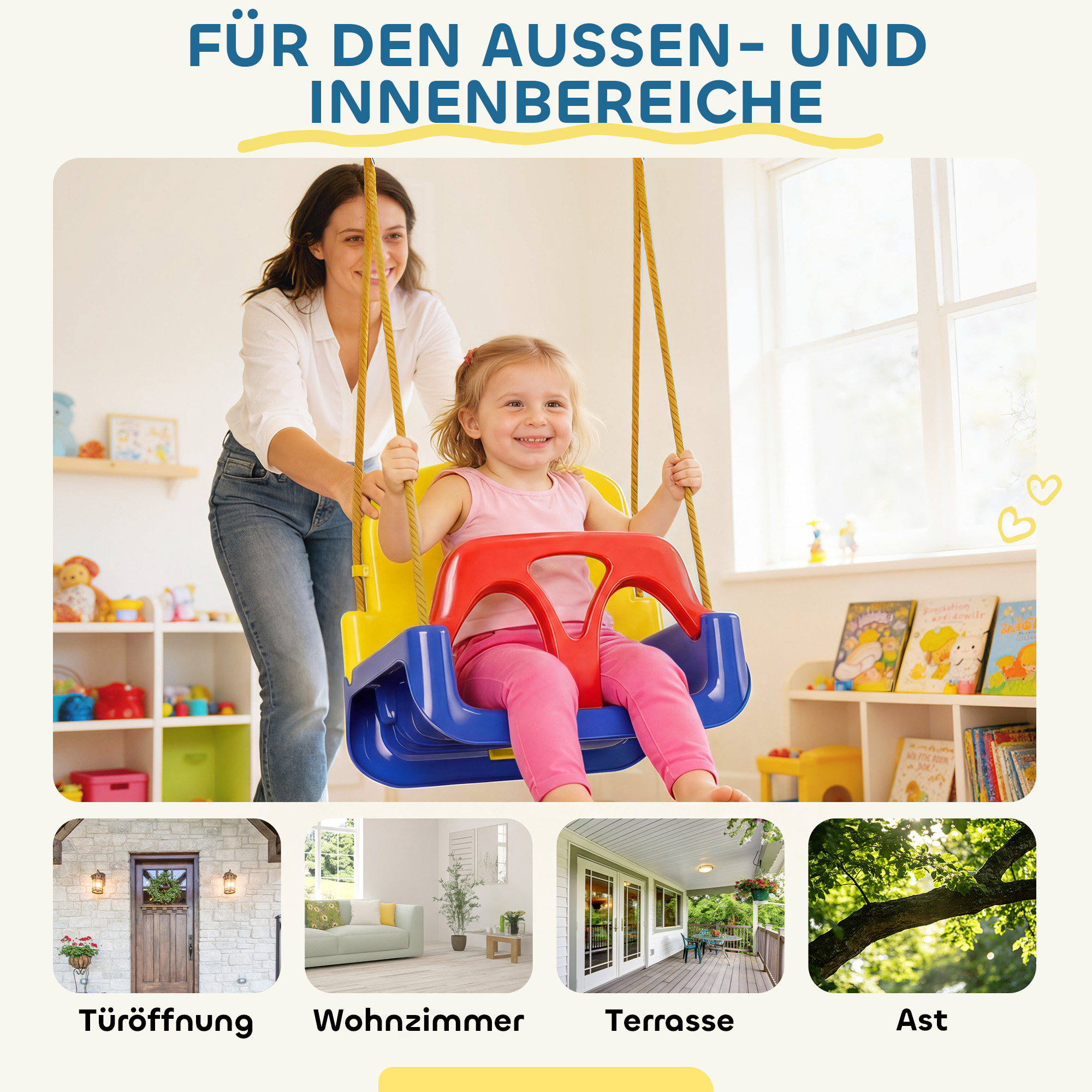 Babyschaukel 3 in 1 verstellbar Kinderschaukel mit Rückenlehne, Anschnallgurt, für Kinder von 9-36 Monaten, Dunkelblau