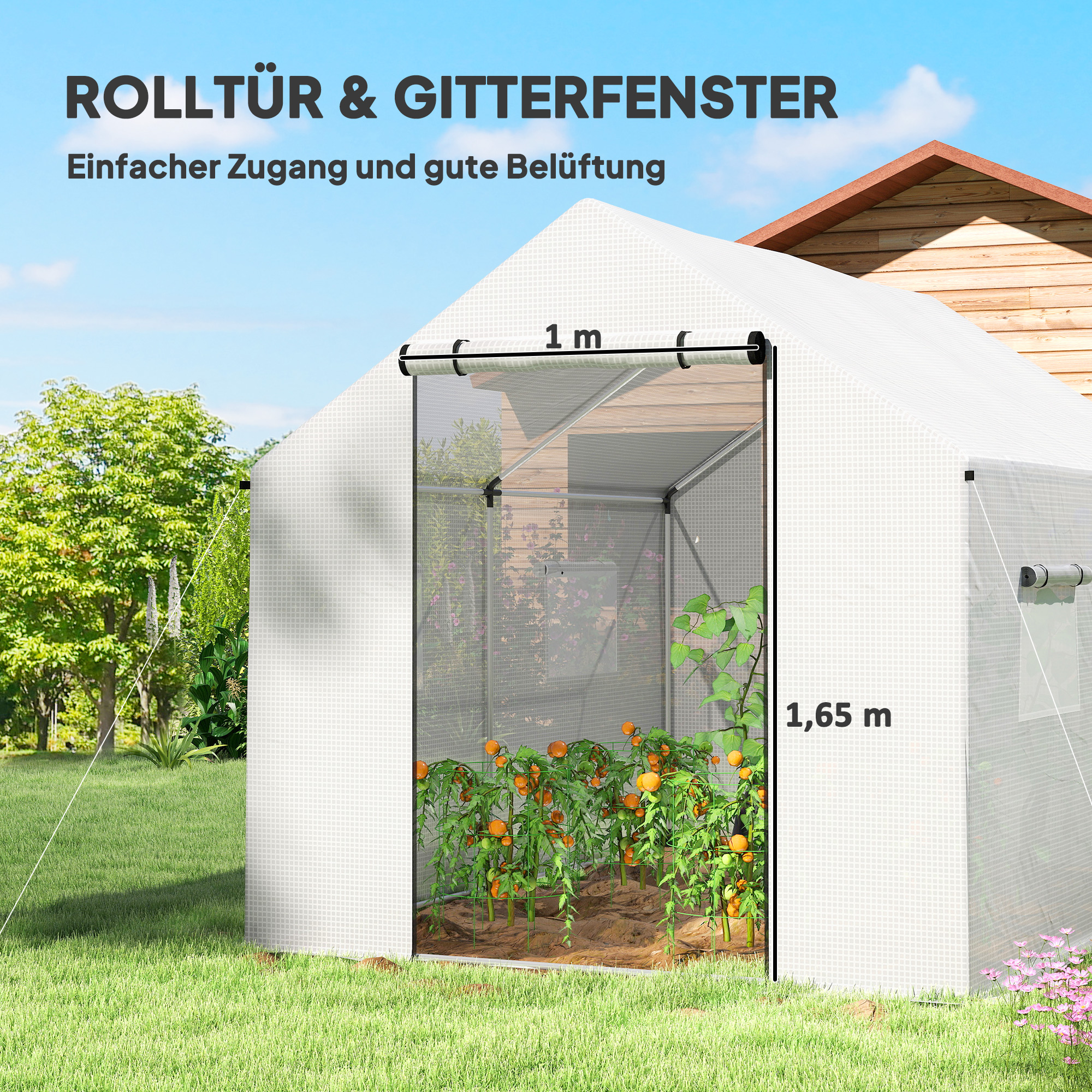 Gewächshaus, 3 x 2 x 2 m Foliengewächshaus mit 4 Mesh-Fenster, Reißverschlusstür, Moskitonetz UV-beständig
