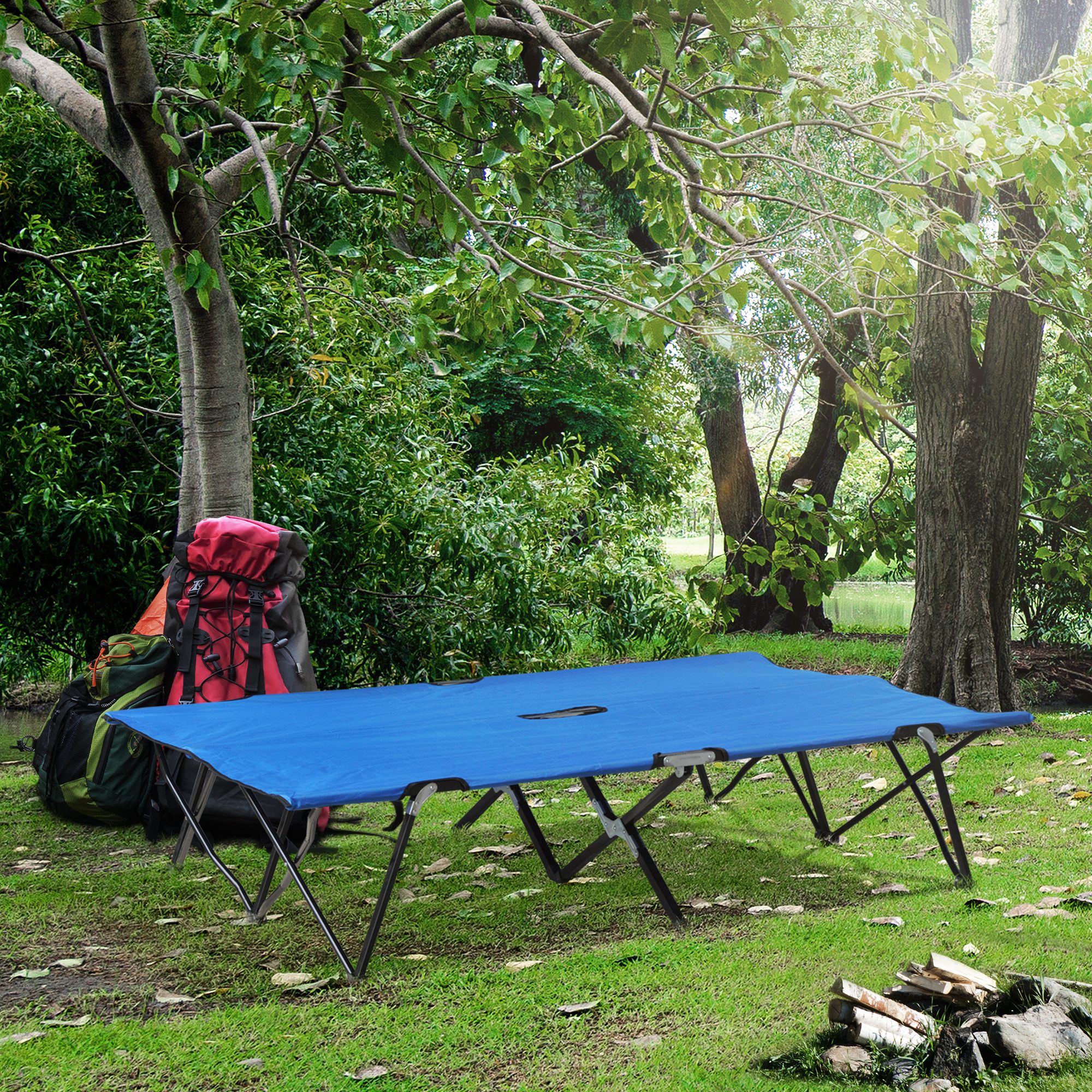 Campingbett Klappbar für 2 Personen Feldbett Klappbett mit Tragetasche bis 136 kg belastbar Stahl Oxford Blau+Schwarz 193 x 125 x 40 cm
