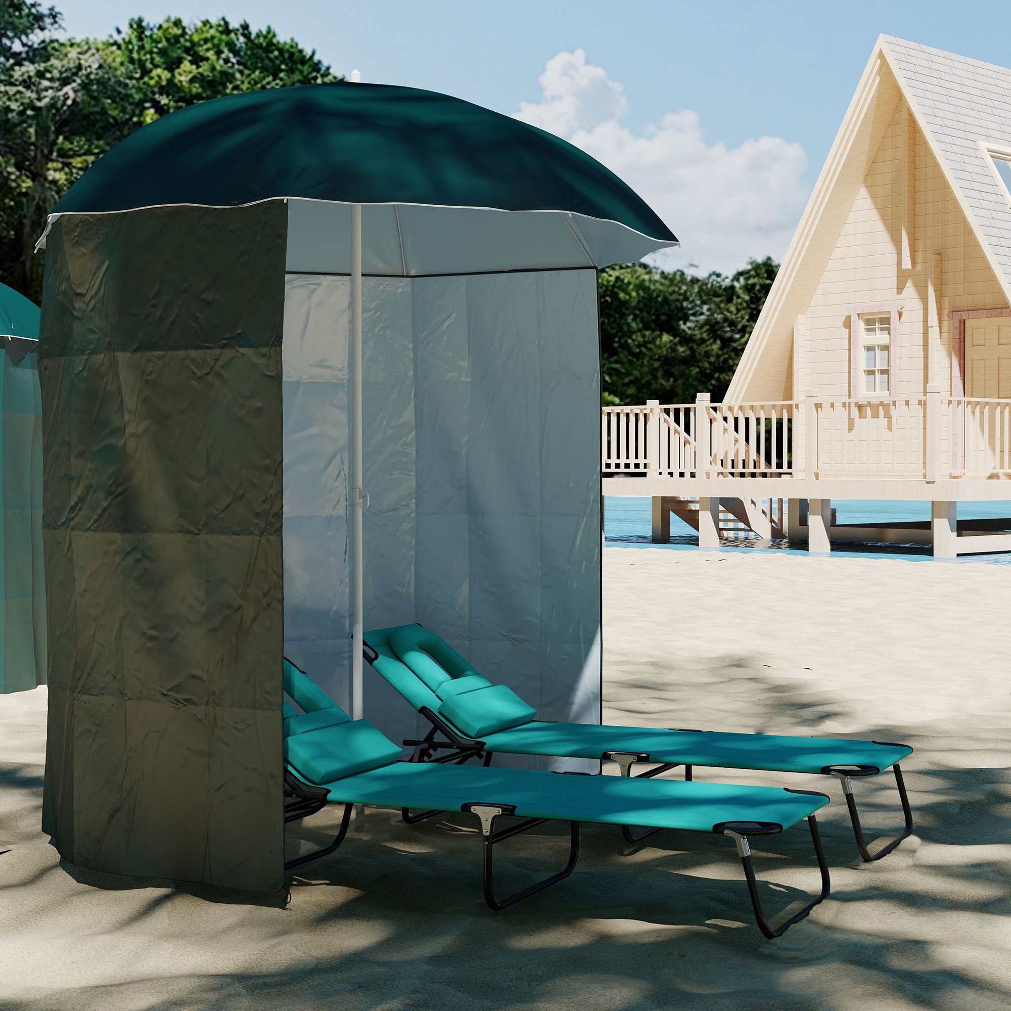 Sonnenschirm Strandschirm Sonnenschutz mit Seitenwand Strand Polyester Dunkelgrün 2,2 x H2,2m