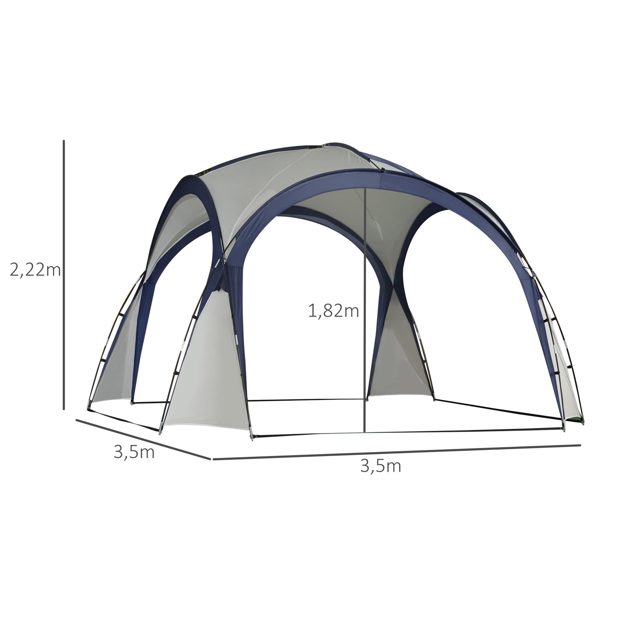 Kuppelzelt für 6-8 Personen, Pavillon, Schutz vor Sonne und Nieselregen, 3,5 x 3,5 x 2,22 m, Cremeweiß